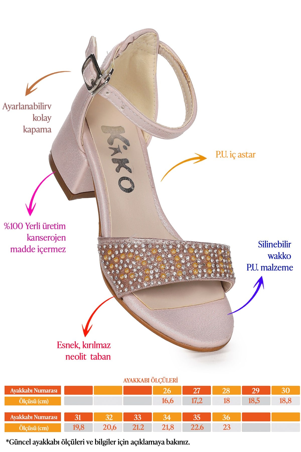 Heidi Vakko Günlük Kız Çocuk 3 Cm Topuk Sandalet Ayakkabı Pudra