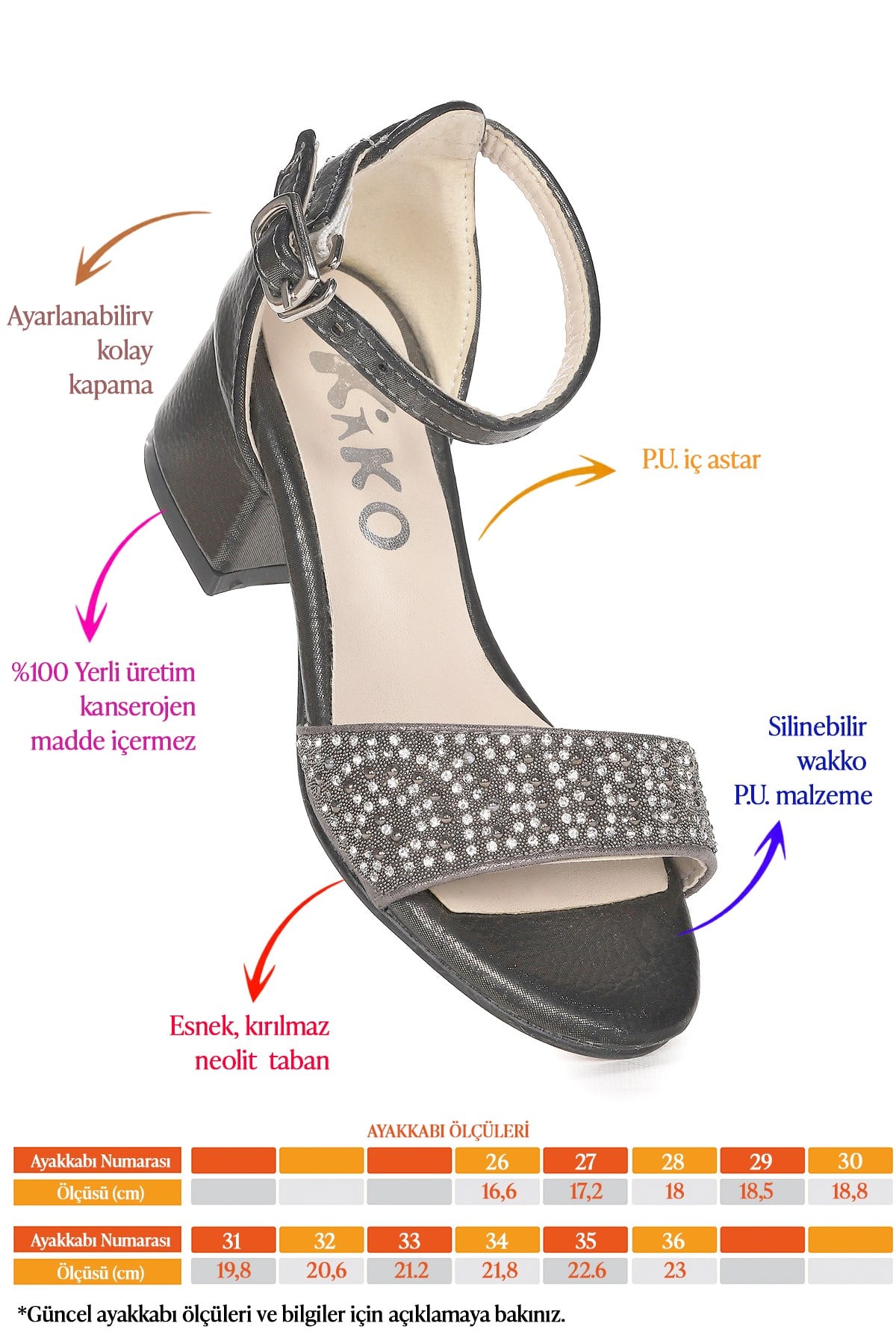 Heidi Vakko Günlük Kız Çocuk 3 Cm Topuk Sandalet Ayakkabı Platin