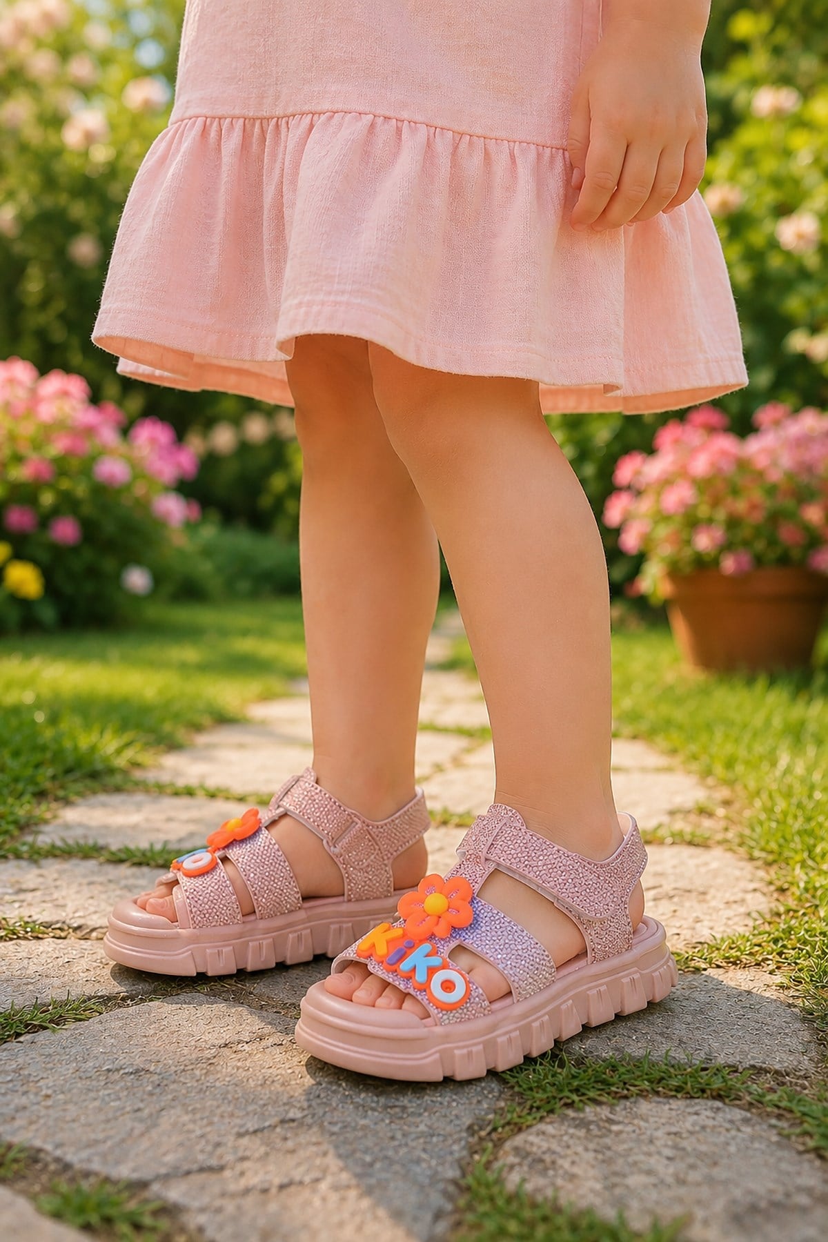 Jelly Simli Hafif Taban Kız Çocuk Sandalet Pembe