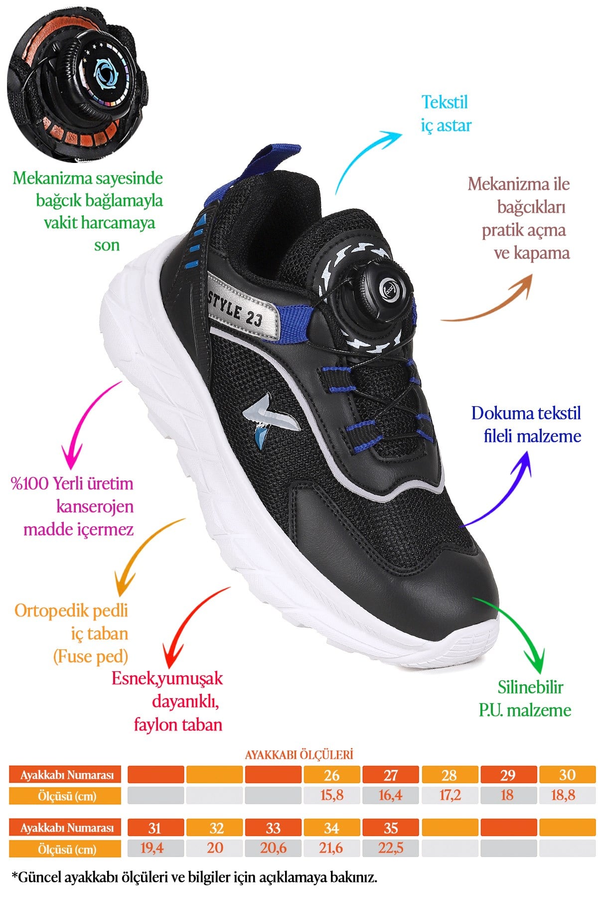Lace Bağcık Mekanizmalı Erkek Çocuk Spor Ayakkabı Siyah - Saks