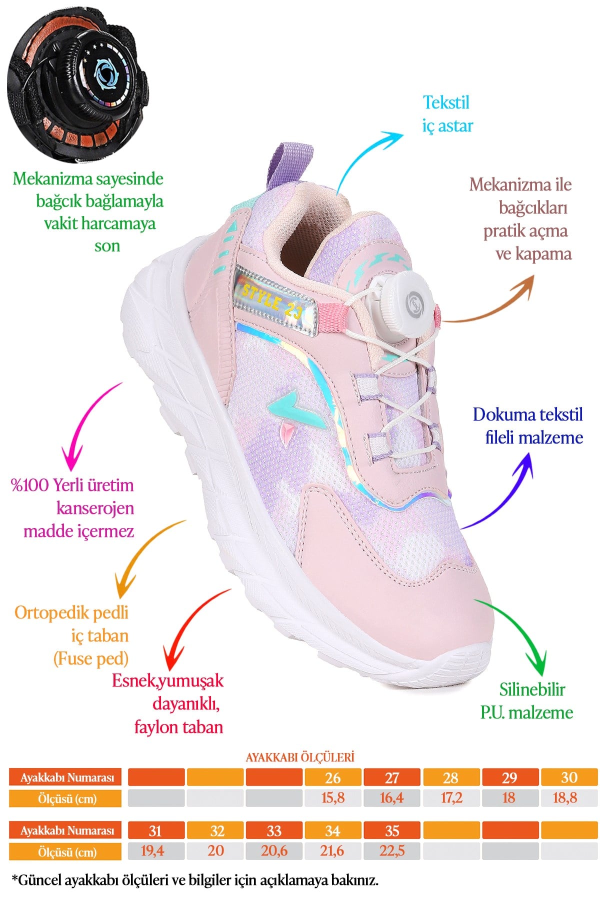 Lace Bağcık Mekanizmalı Kız Çocuk Spor Ayakkabı Lila