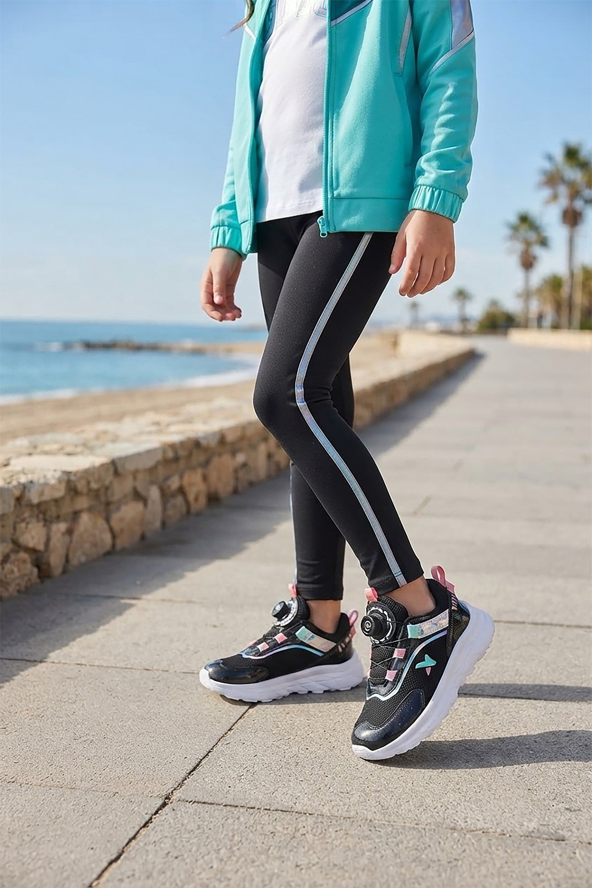 Lace Bağcık Mekanizmalı Kız Çocuk Spor Ayakkabı Siyah - Su Yeşili