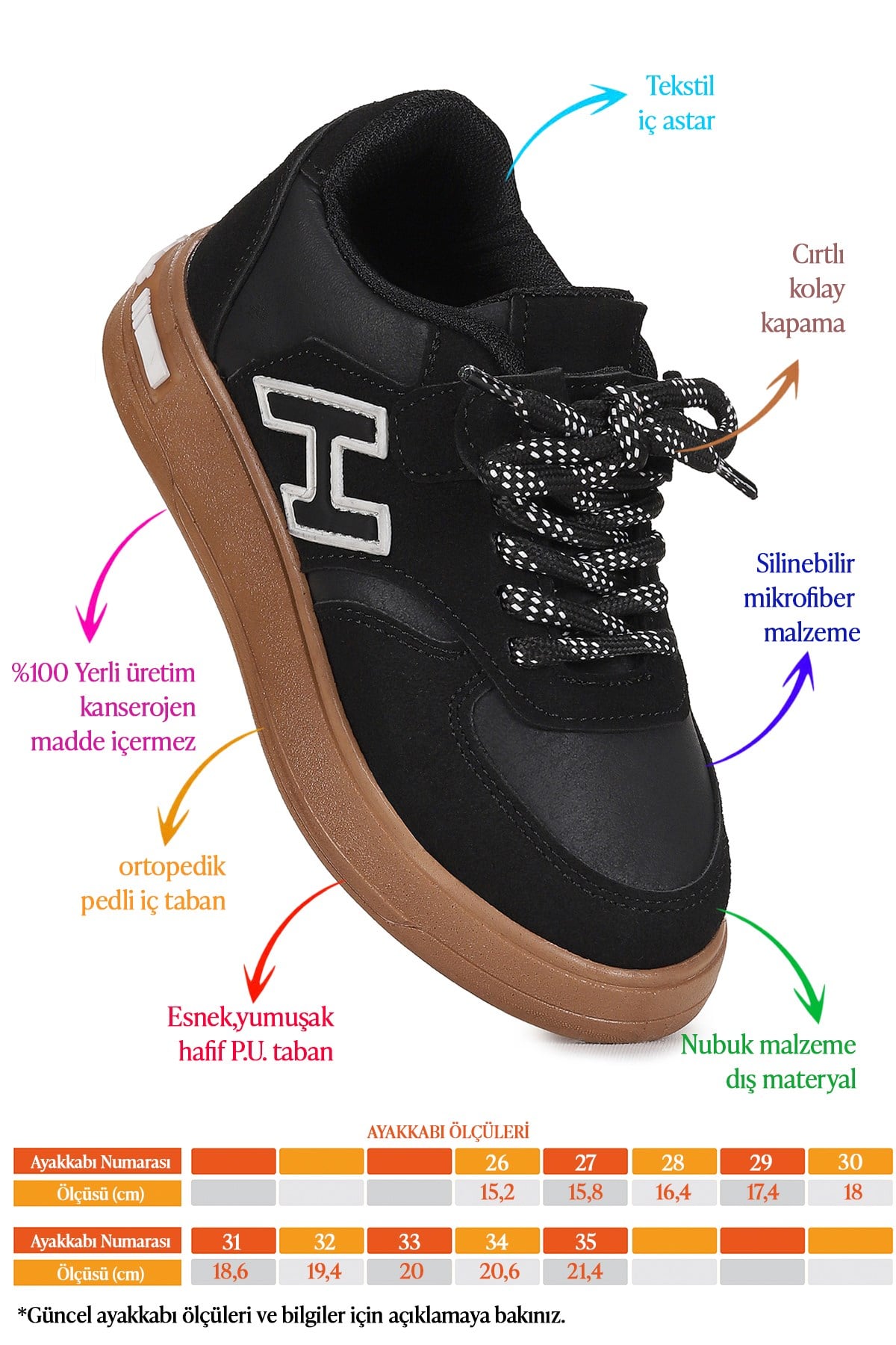 Lacer Bağcıklı Erkek Çocuk Spor Ayakkabı Siyah