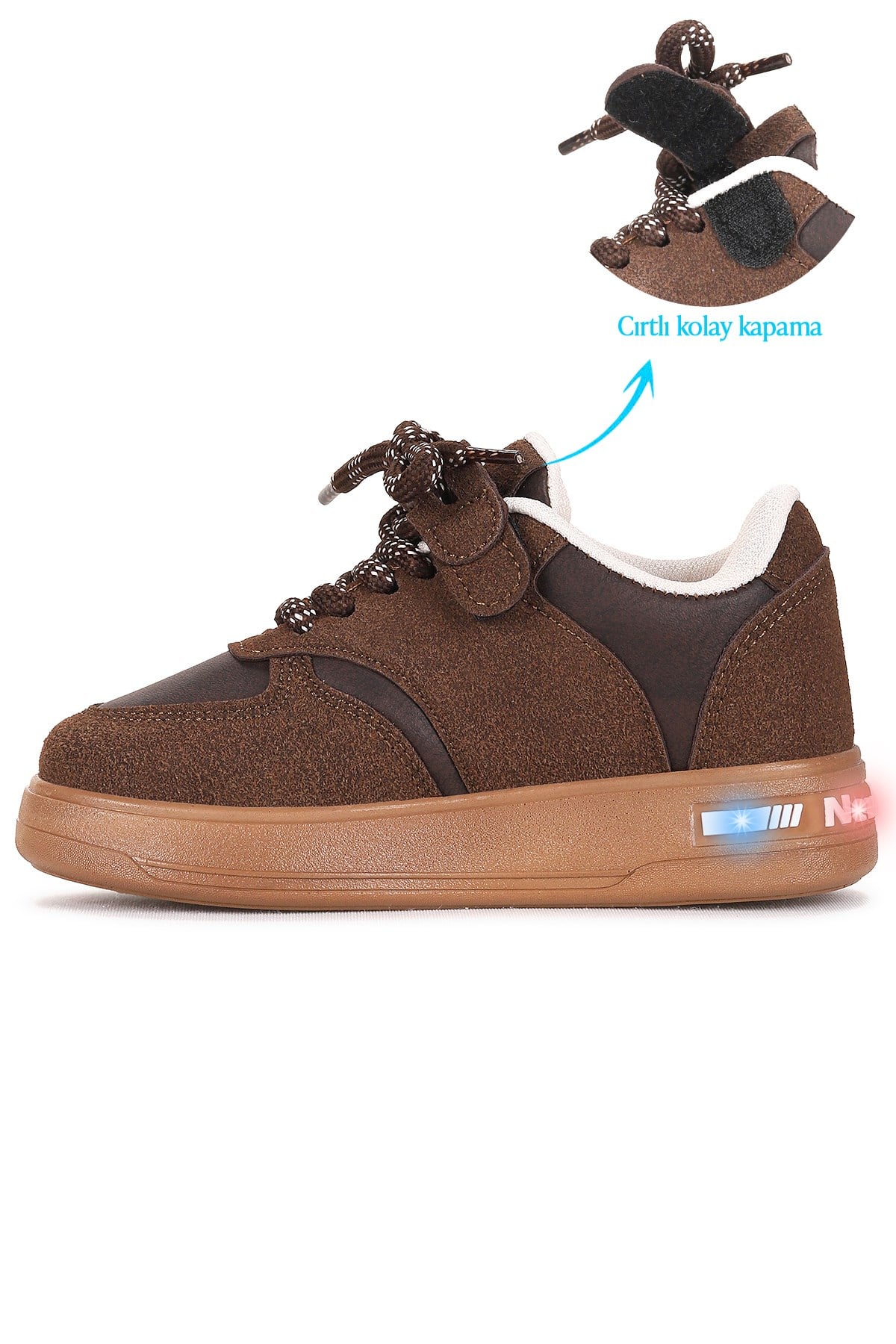 Lacer Bağcıklı Işıklı Erkek Çocuk Spor Ayakkabı Kahverengi