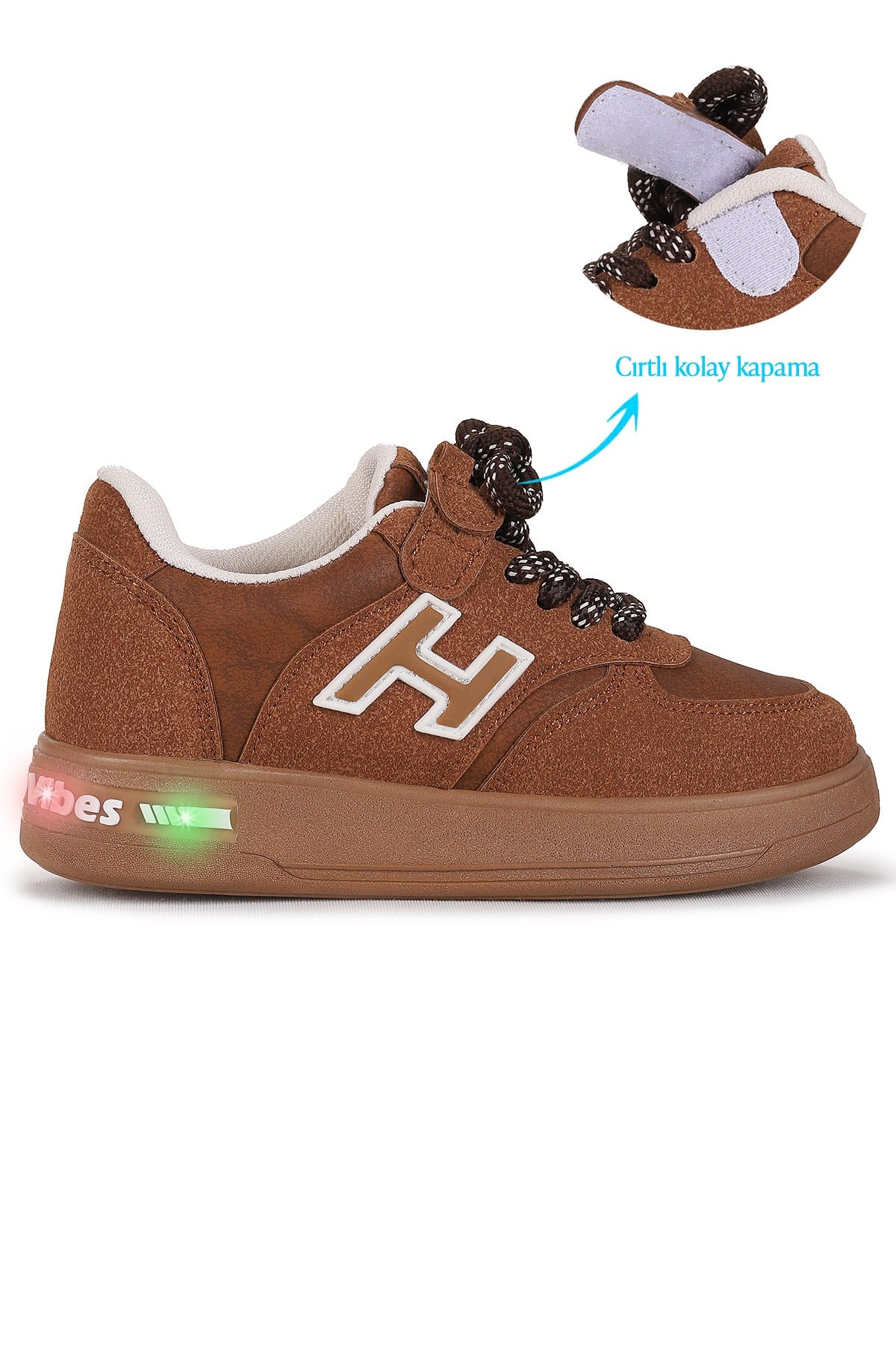 Lacer Bağcıklı Işıklı Erkek Çocuk Spor Ayakkabı Taba