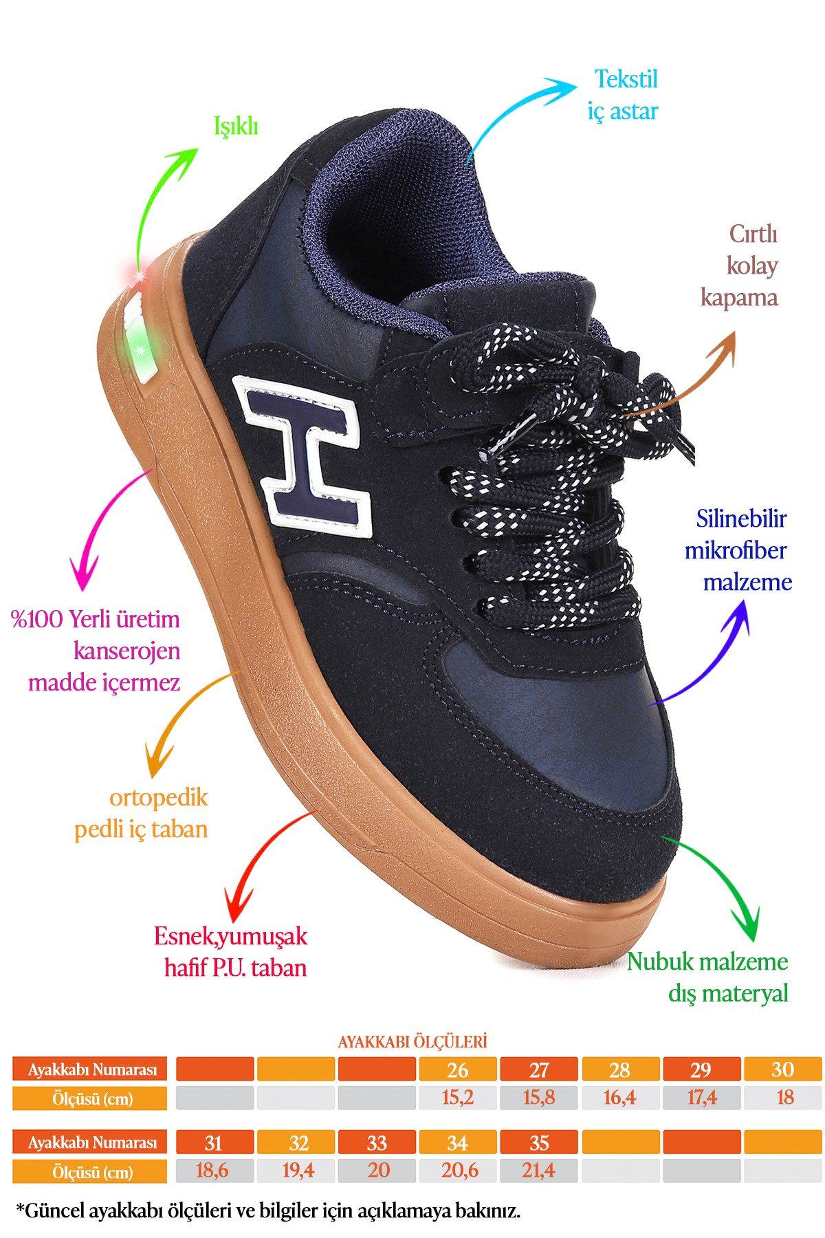 Lacer Bağcıklı Işıklı Erkek Çocuk Spor Ayakkabı Lacivert
