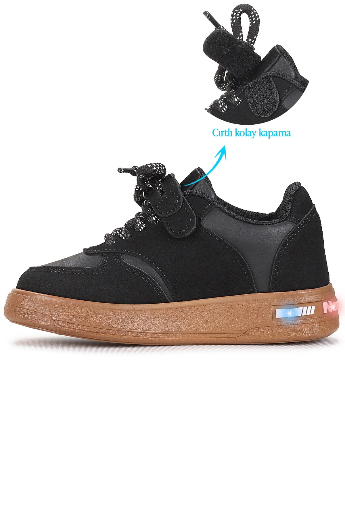 Lacer Bağcıklı Işıklı Erkek Çocuk Spor Ayakkabı Siyah