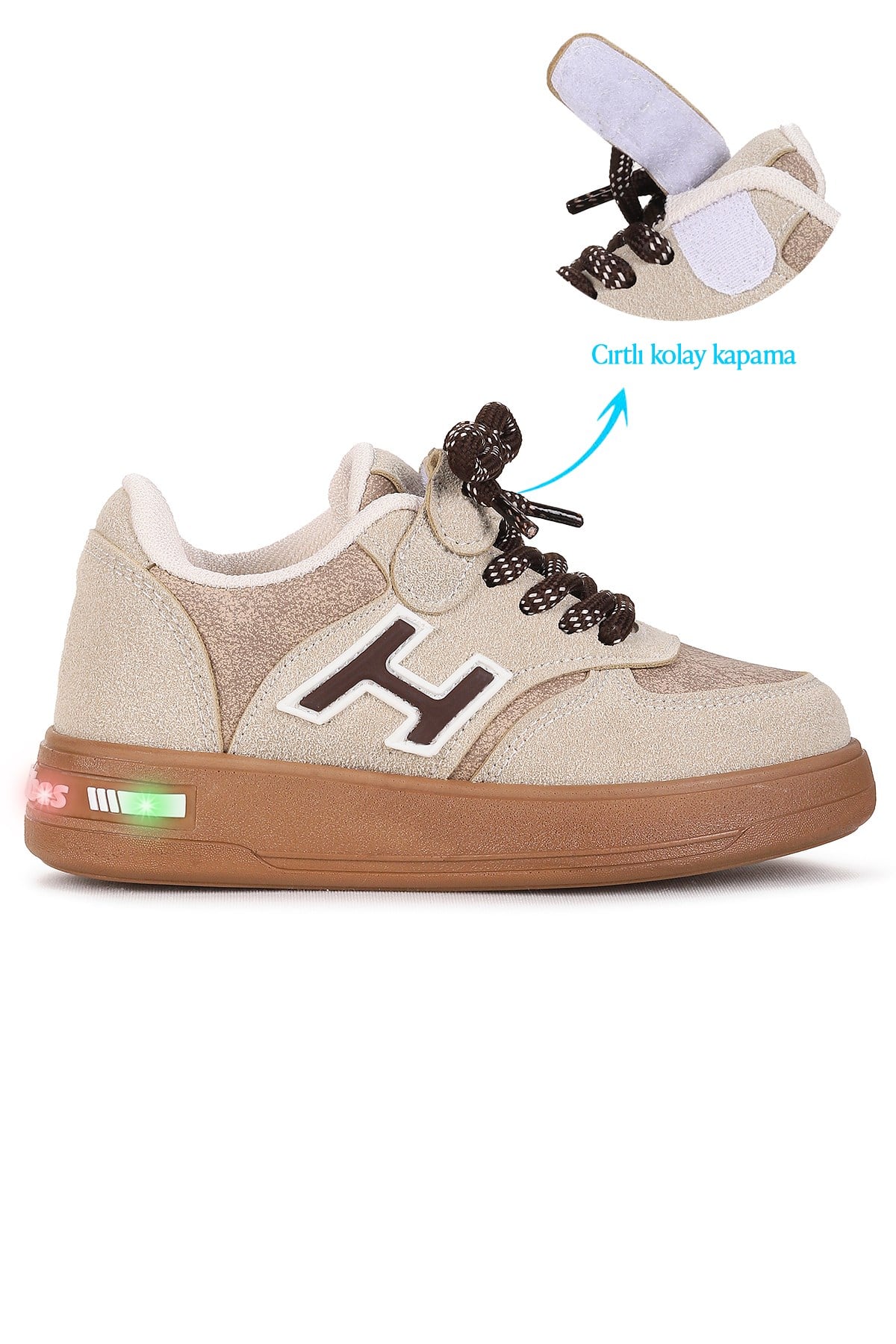Lacer Bağcıklı Işıklı Erkek Çocuk Spor Ayakkabı Bej