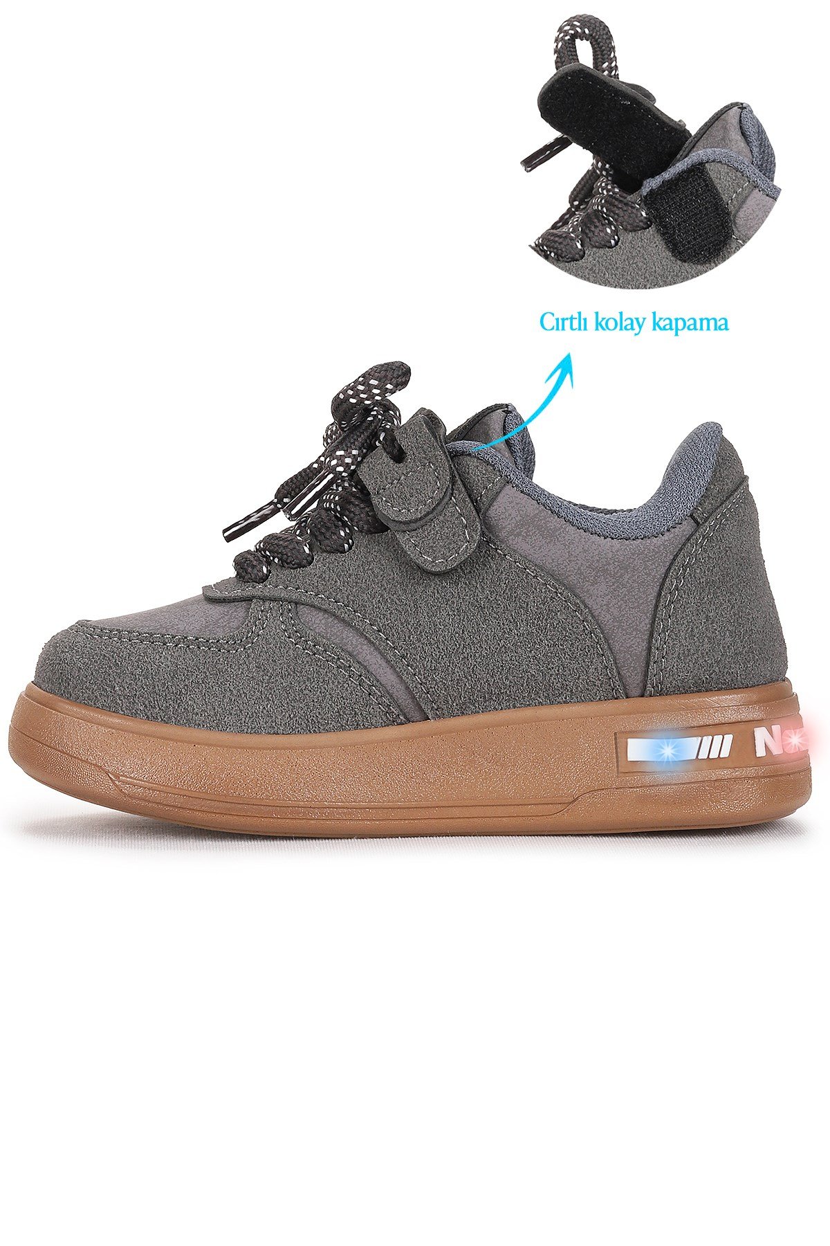 Lacer Bağcıklı Işıklı Erkek Çocuk Spor Ayakkabı Füme