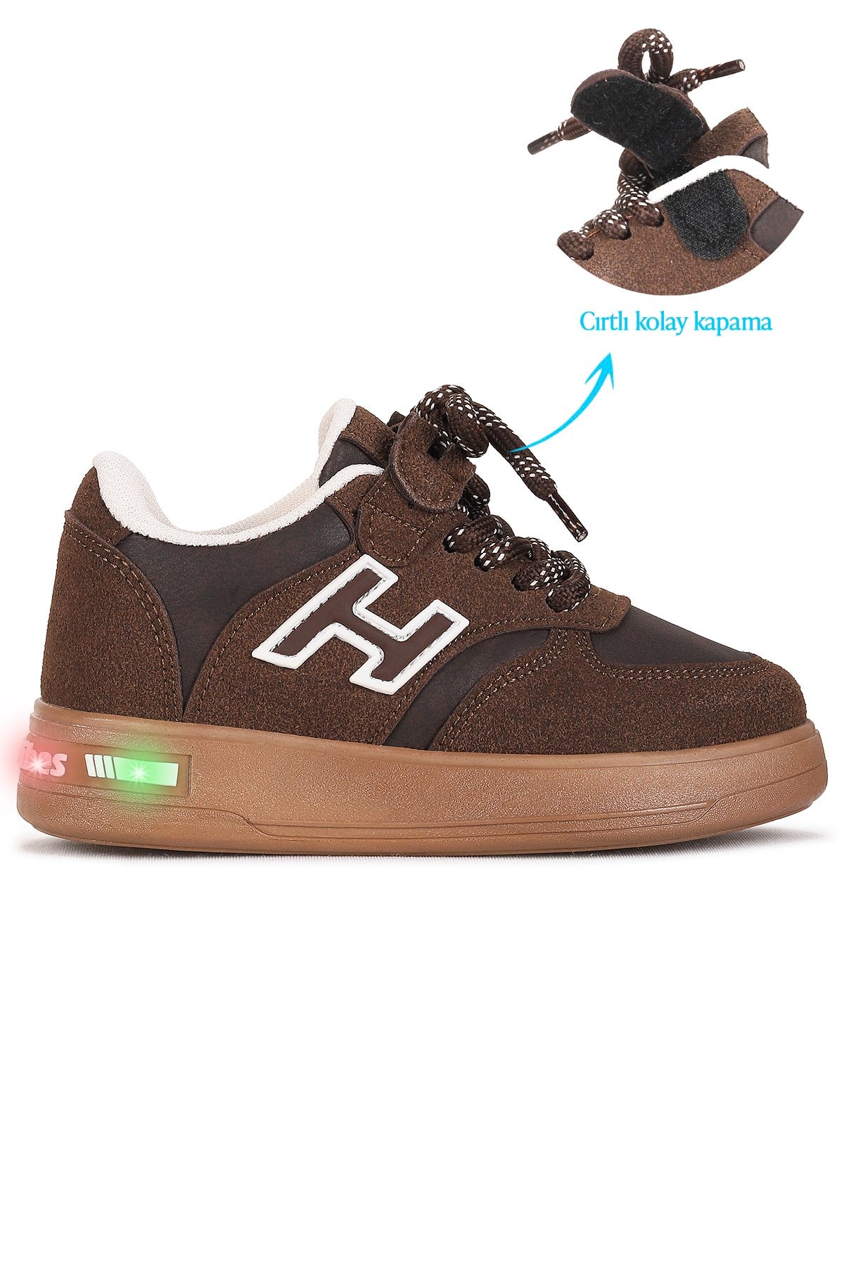Lacer Bağcıklı Işıklı Erkek Çocuk Spor Ayakkabı Kahverengi