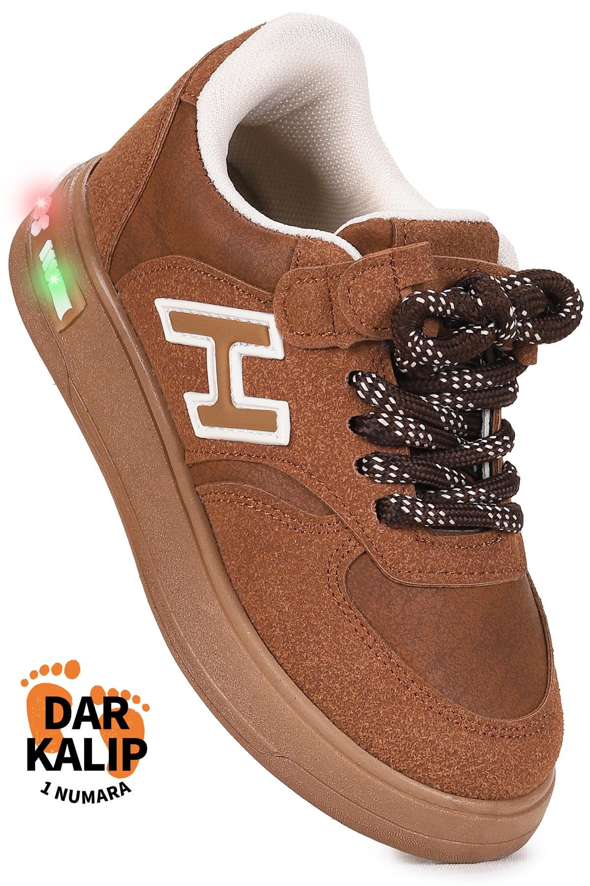 Lacer Bağcıklı Işıklı Erkek Çocuk Spor Ayakkabı Taba
