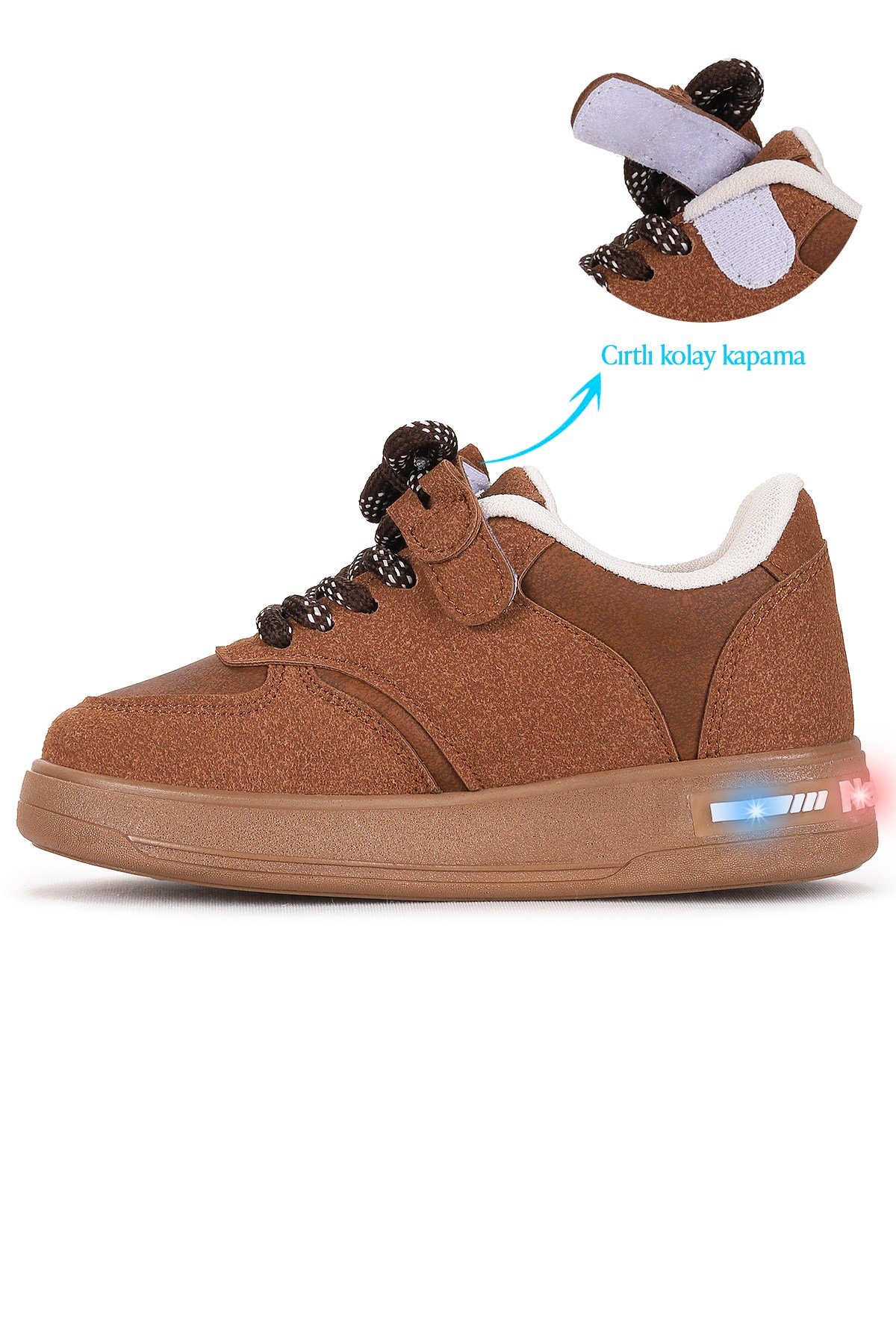 Lacer Bağcıklı Işıklı Erkek Çocuk Spor Ayakkabı Taba