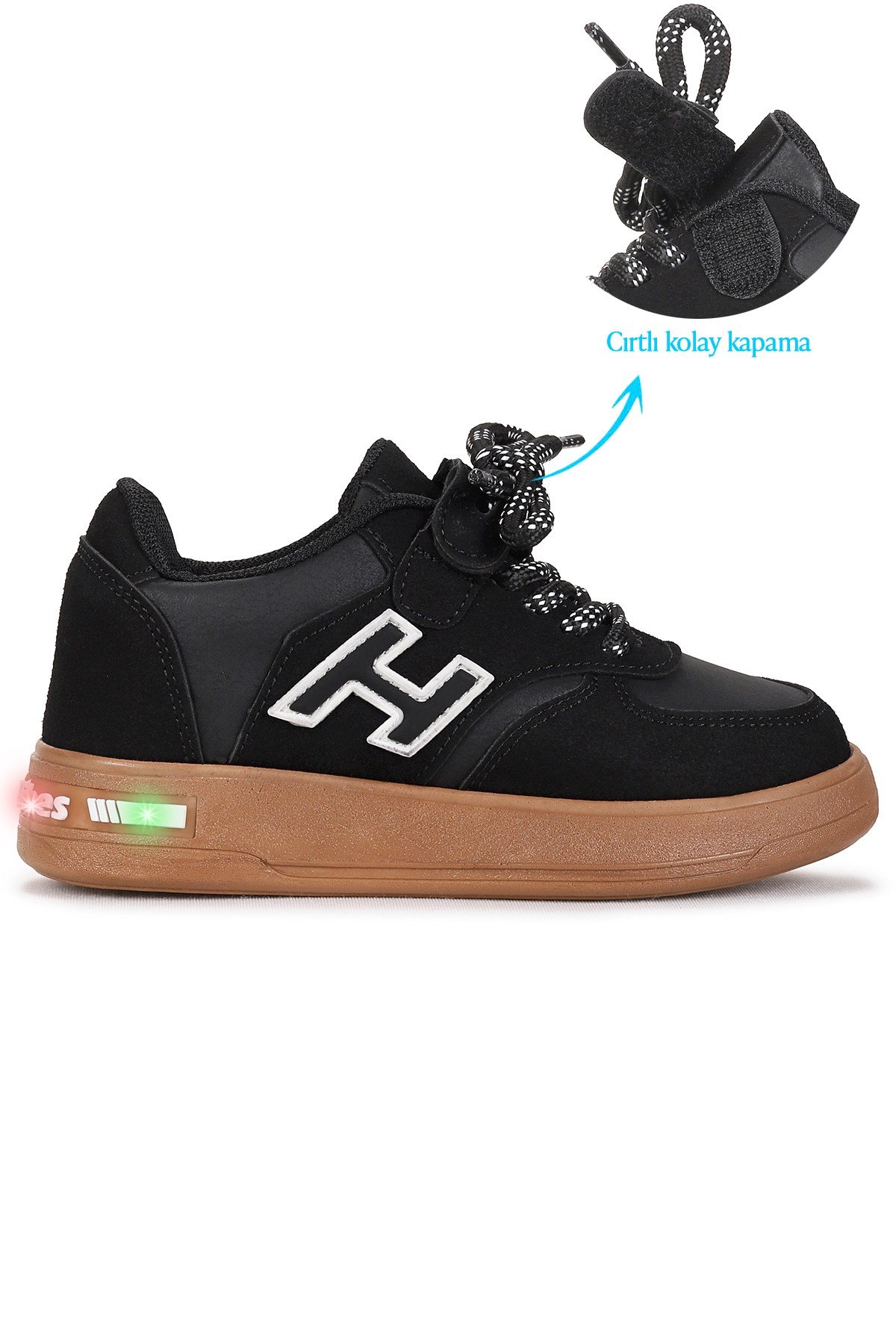 Lacer Bağcıklı Işıklı Erkek Çocuk Spor Ayakkabı Siyah