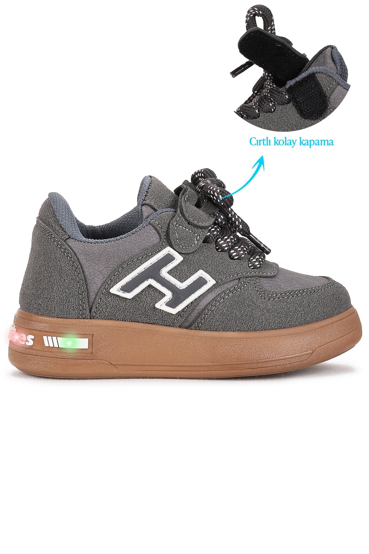 Lacer Bağcıklı Işıklı Erkek Çocuk Spor Ayakkabı Füme