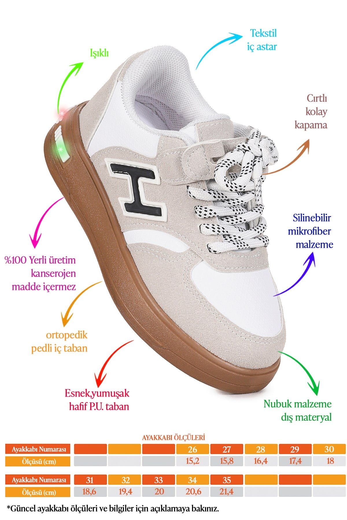 Lacer Bağcıklı Işıklı Erkek Çocuk Spor Ayakkabı Gri