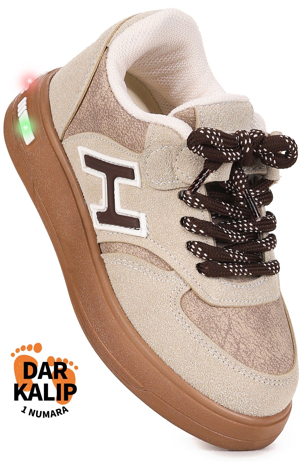 Lacer Bağcıklı Işıklı Erkek Çocuk Spor Ayakkabı Bej