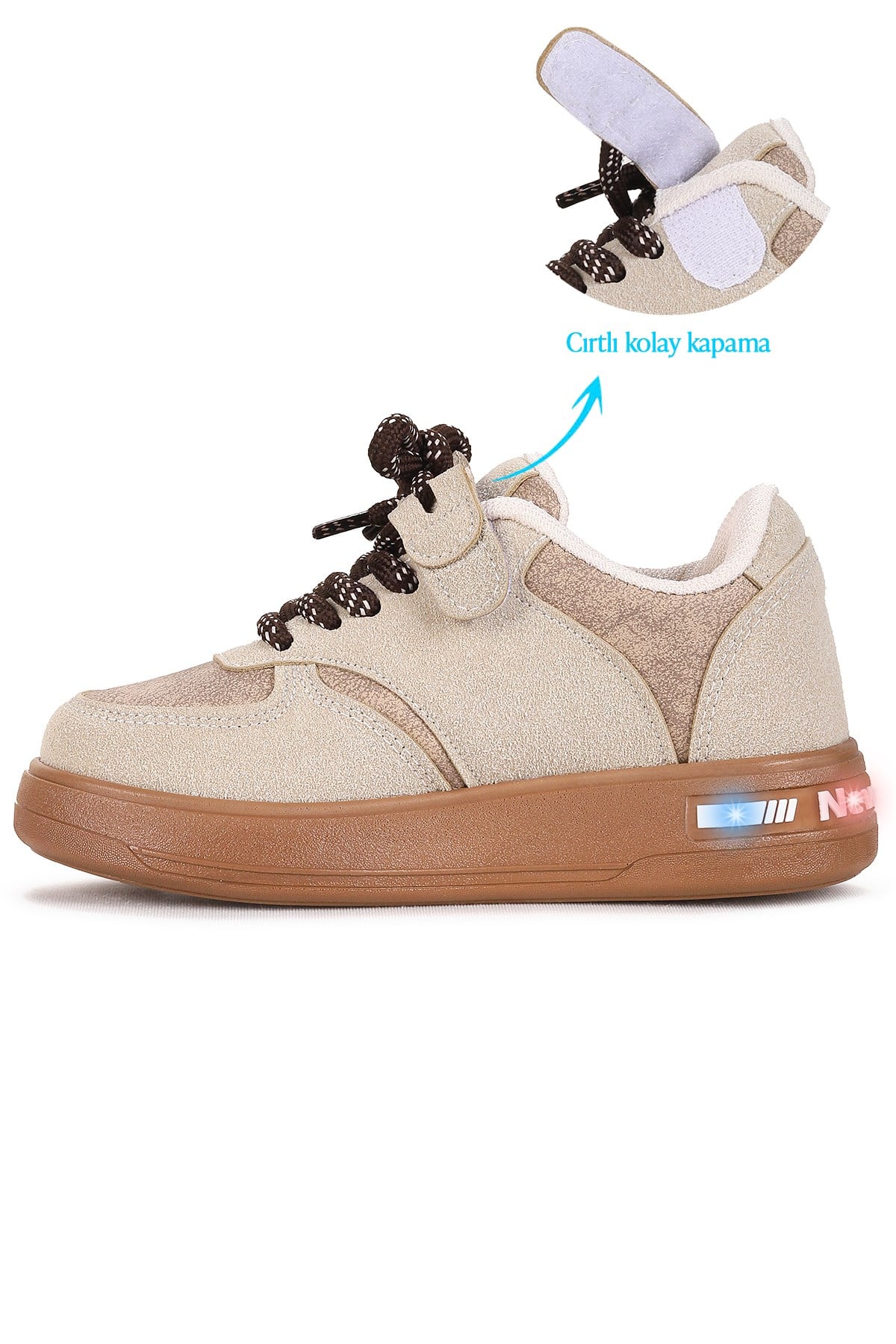 Lacer Bağcıklı Işıklı Erkek Çocuk Spor Ayakkabı Bej