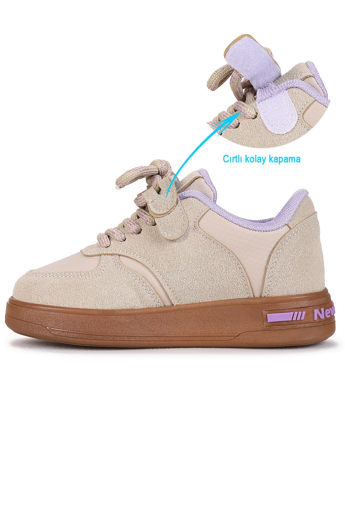 Lacer Bağcıklı Kız Çocuk Spor Ayakkabı Bej - Lila