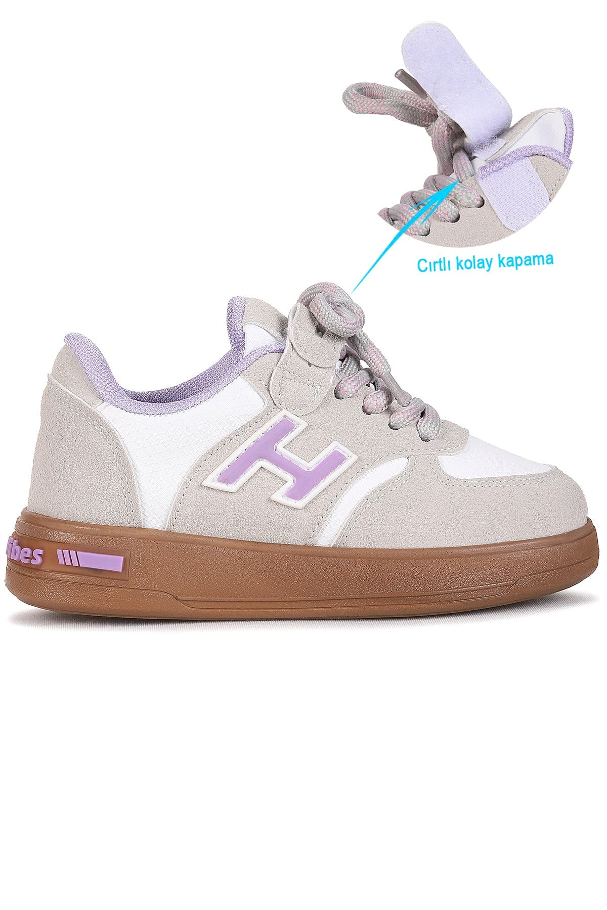 Lacer Bağcıklı Kız Çocuk Spor Ayakkabı Gri - Lila