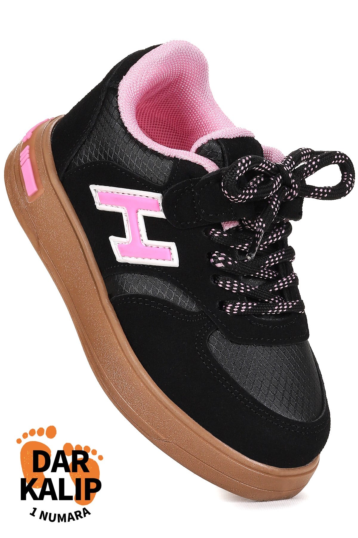 Lacer Bağcıklı Kız Çocuk Spor Ayakkabı Siyah - Pembe