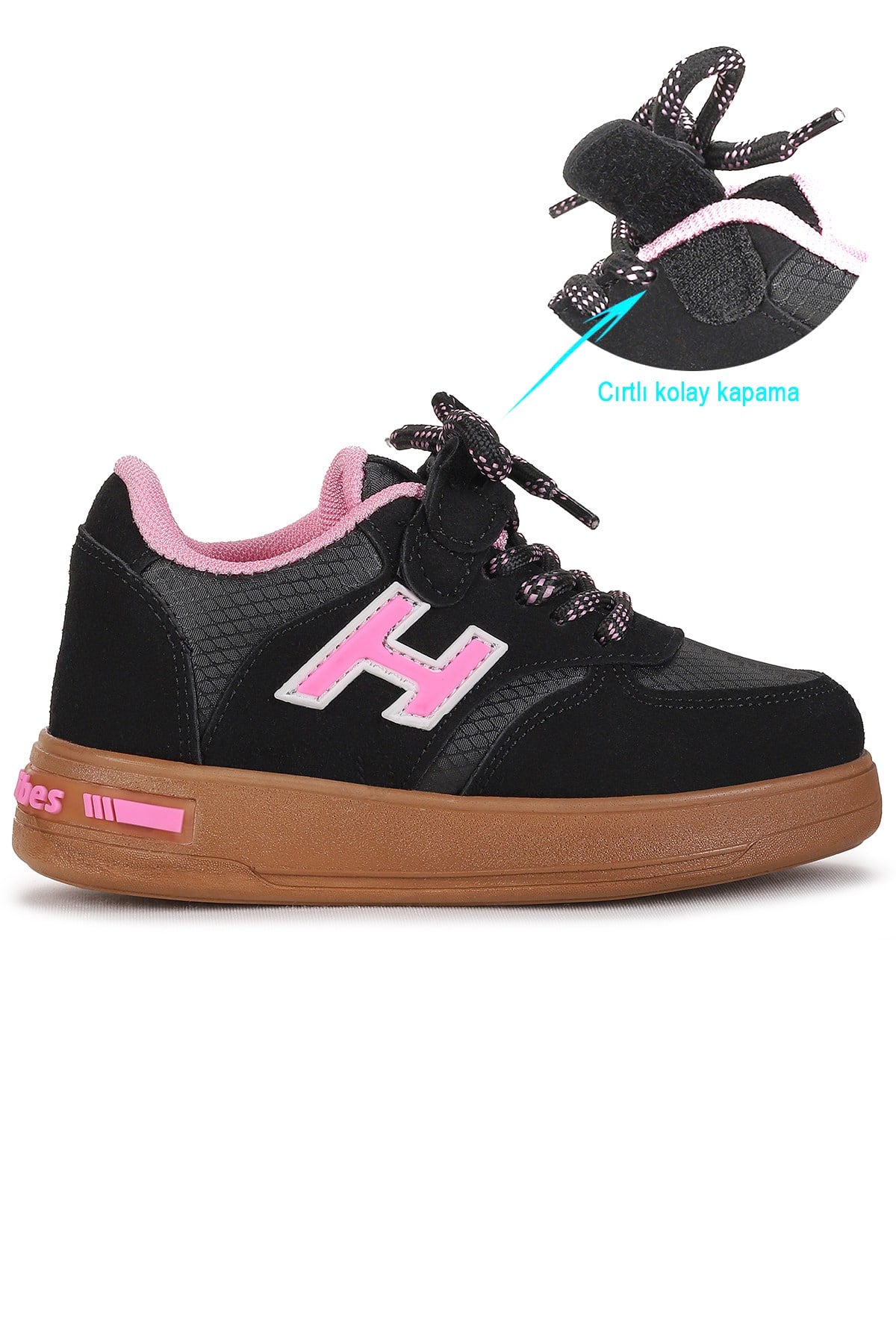 Lacer Bağcıklı Kız Çocuk Spor Ayakkabı Siyah - Pembe