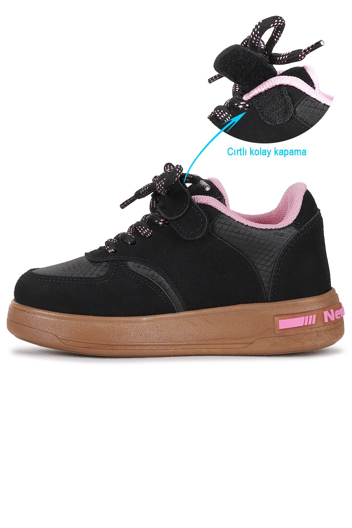 Lacer Bağcıklı Kız Çocuk Spor Ayakkabı Siyah - Pembe
