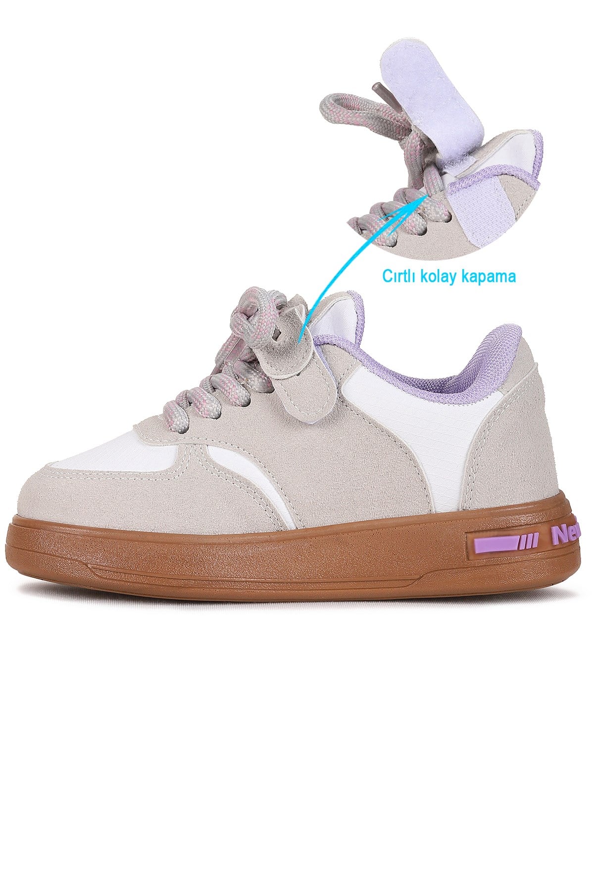 Lacer Bağcıklı Kız Çocuk Spor Ayakkabı Gri - Lila