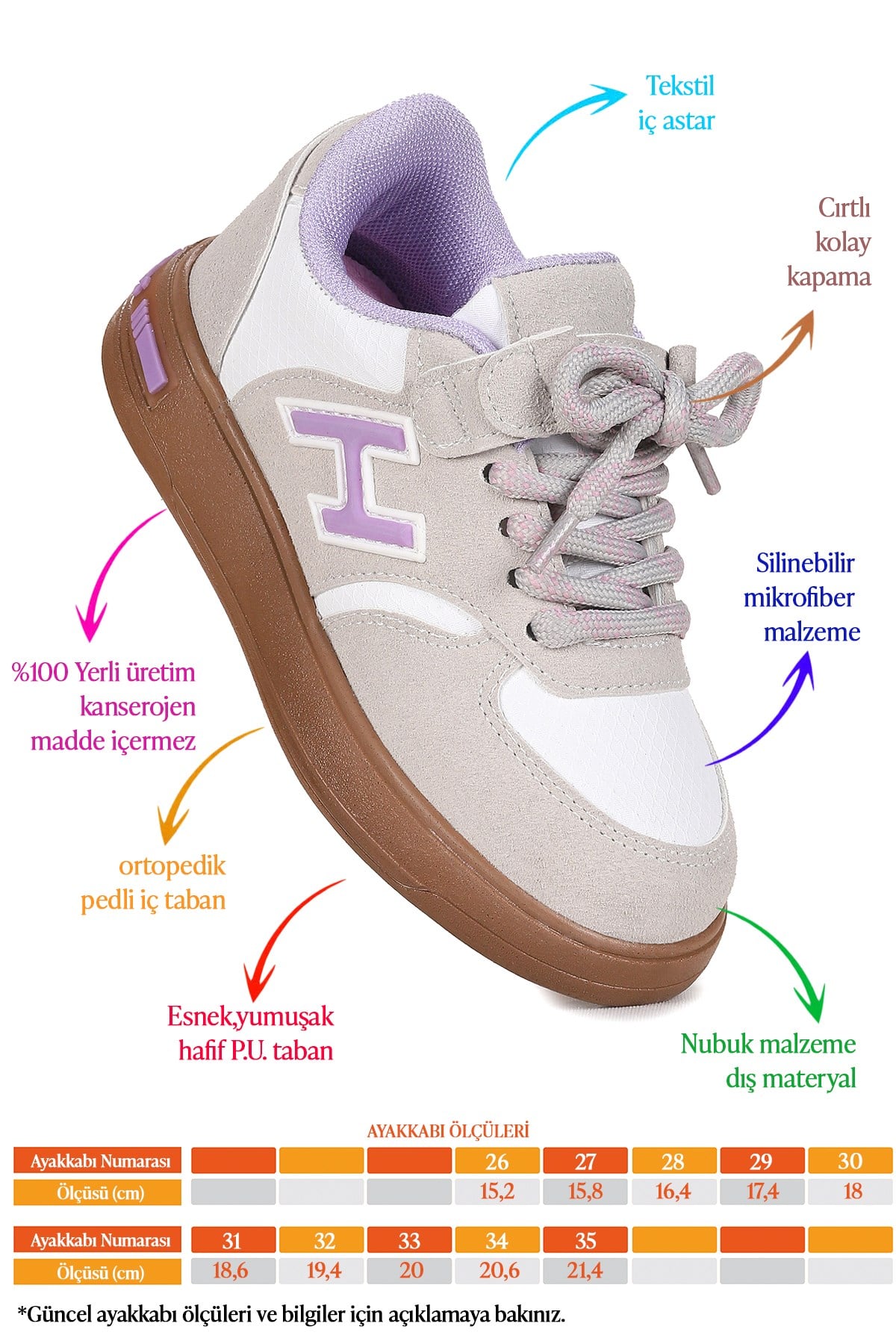 Lacer Bağcıklı Kız Çocuk Spor Ayakkabı Gri - Lila