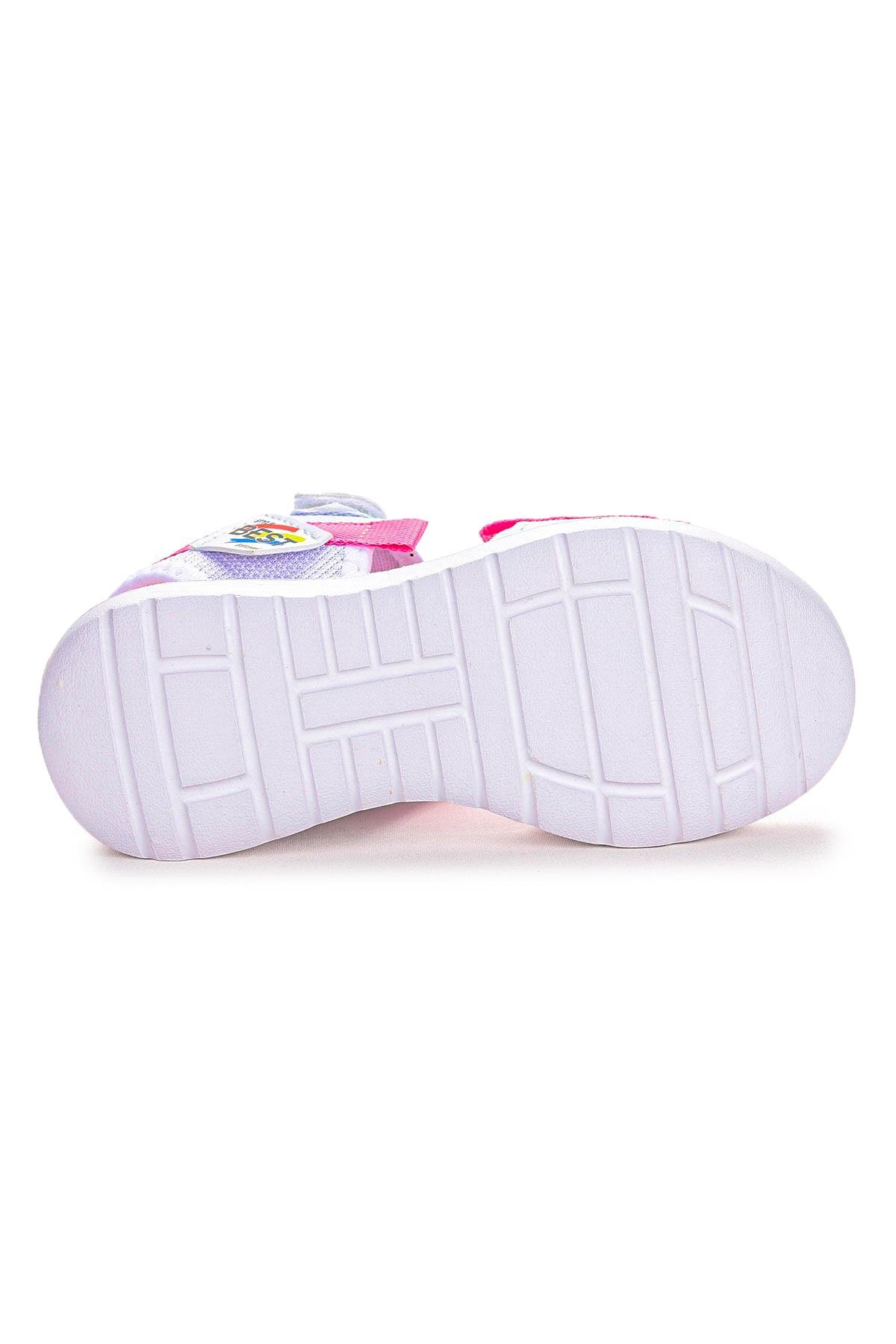 Lesela Cırtlı Günlük Yürüyüş Kız/Erkek Çocuk Sandalet Ayakkabı Beyaz - Pembe