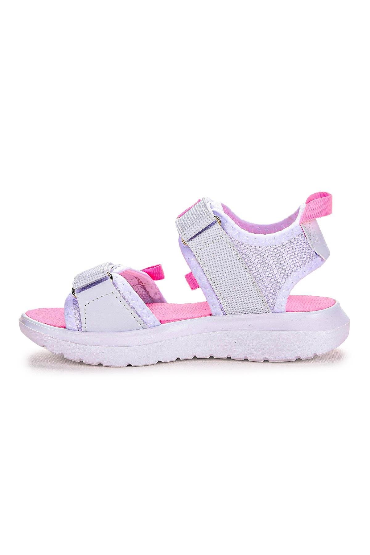 Lesela Cırtlı Günlük Yürüyüş Kız/Erkek Çocuk Sandalet Ayakkabı Beyaz - Pembe
