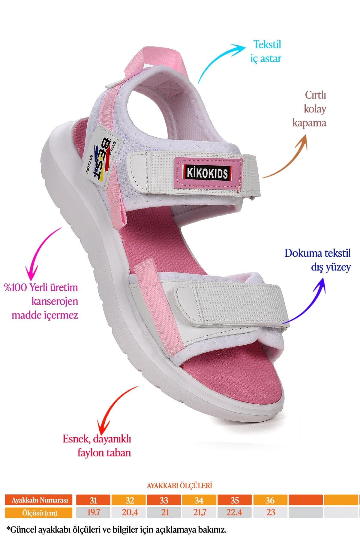 Lesela Cırtlı Günlük Yürüyüş Kız/Erkek Çocuk Sandalet Ayakkabı Beyaz - Pembe
