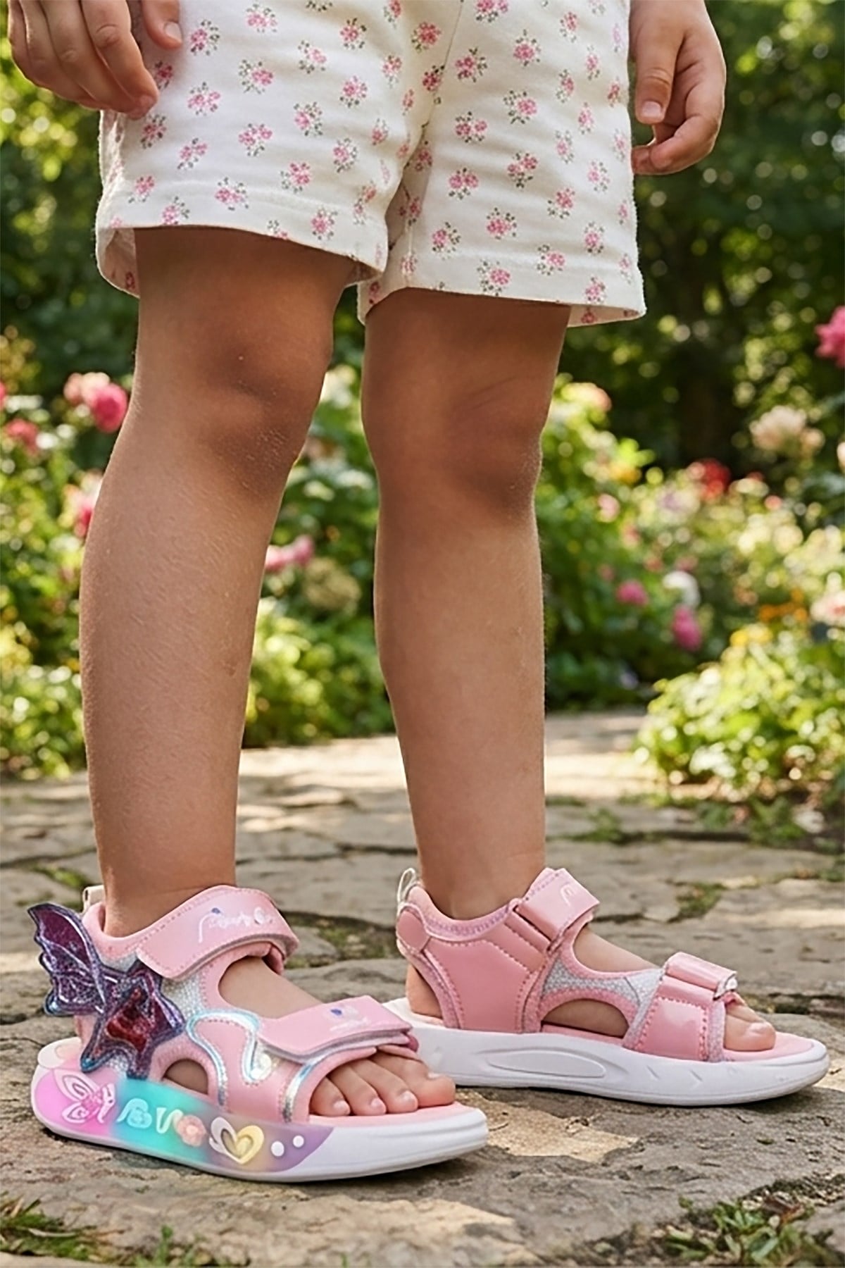 Lug Cırtlı Kız Çocuk Sandalet Beyaz - Pembe