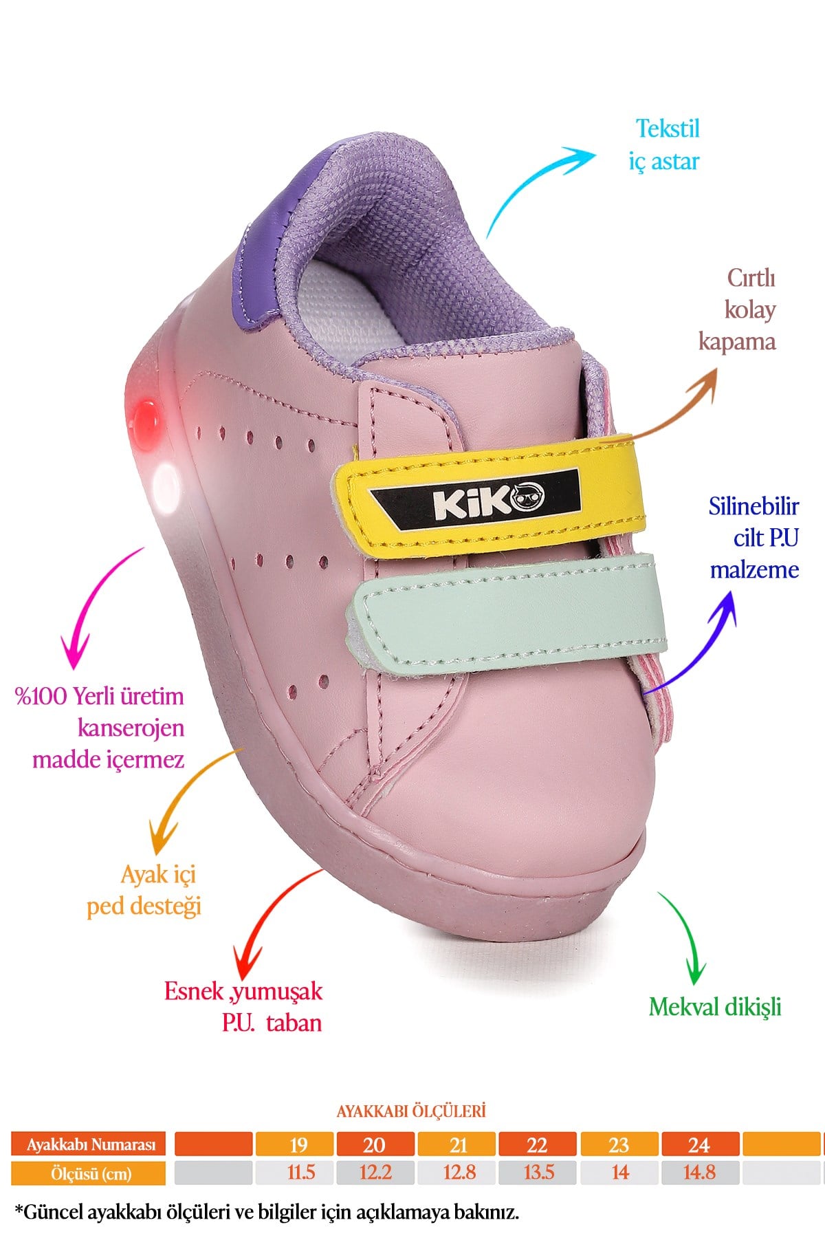 Oyo İlk Adım Bebe Cırtlı Işıklı Kız Bebek Spor Ayakkabı Pudra - Sarı