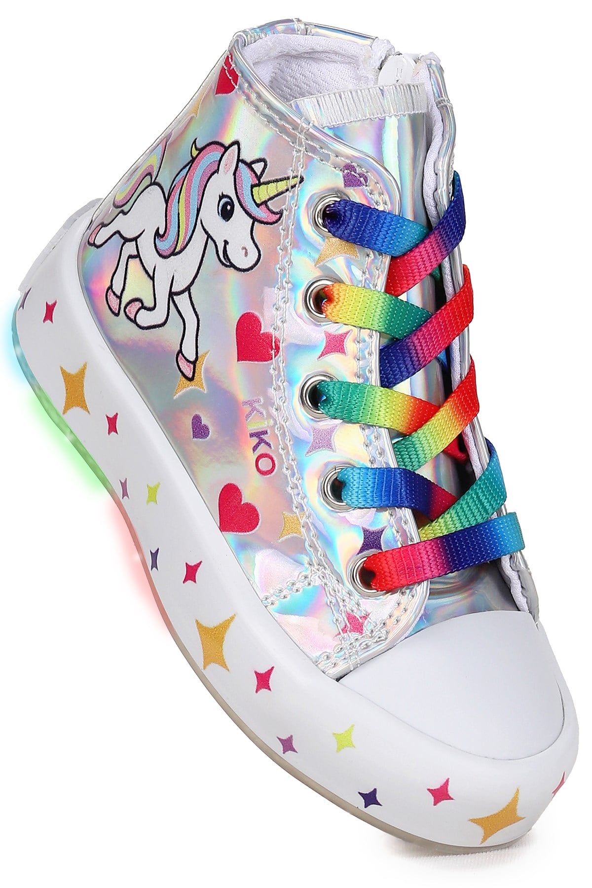 Pames  Unicorn Fermuarlı Işıklı Kız Bebek Spor Ayakkabı Gümüş