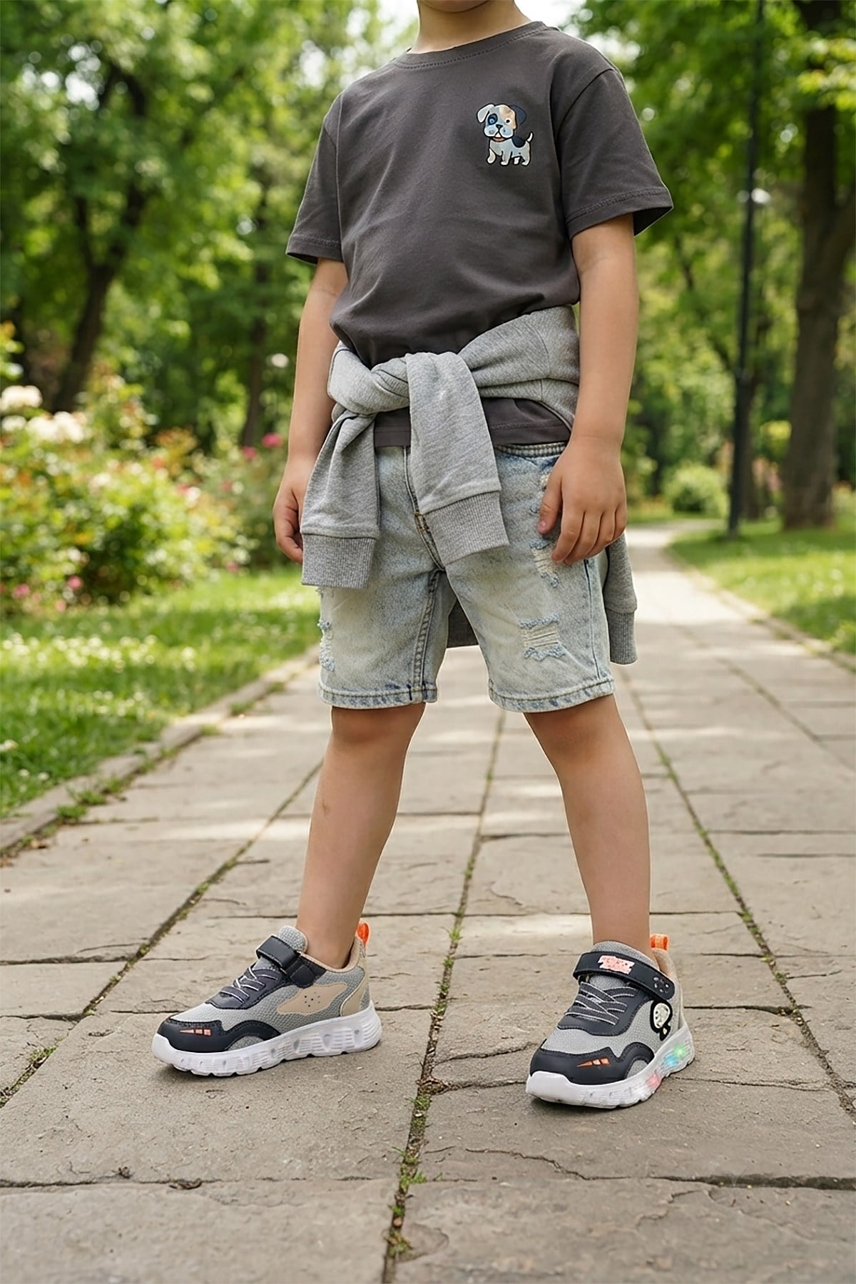 Peras Işıklı Cırtlı Erkek Bebek Spor Ayakkabı Buz - Füme