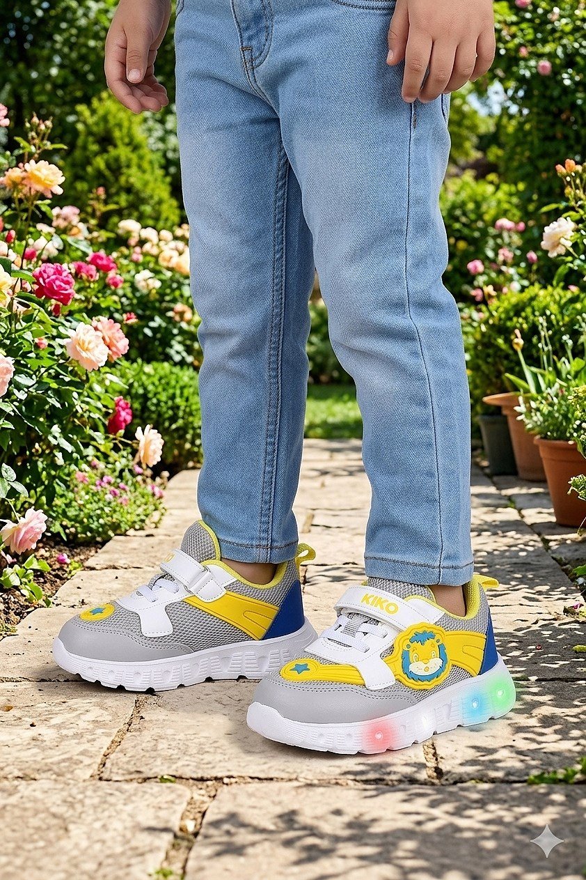 Puff Cırtlı Işıklı Faylon Taban Erkek Çocuk Spor Ayakkabı Buz - Sarı