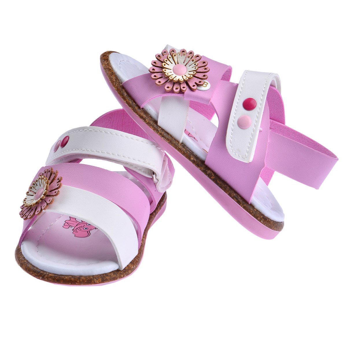 Ricky 2301-10 Kız Çocuk İlk Adım Sandalet Terlik Beyaz - Pembe