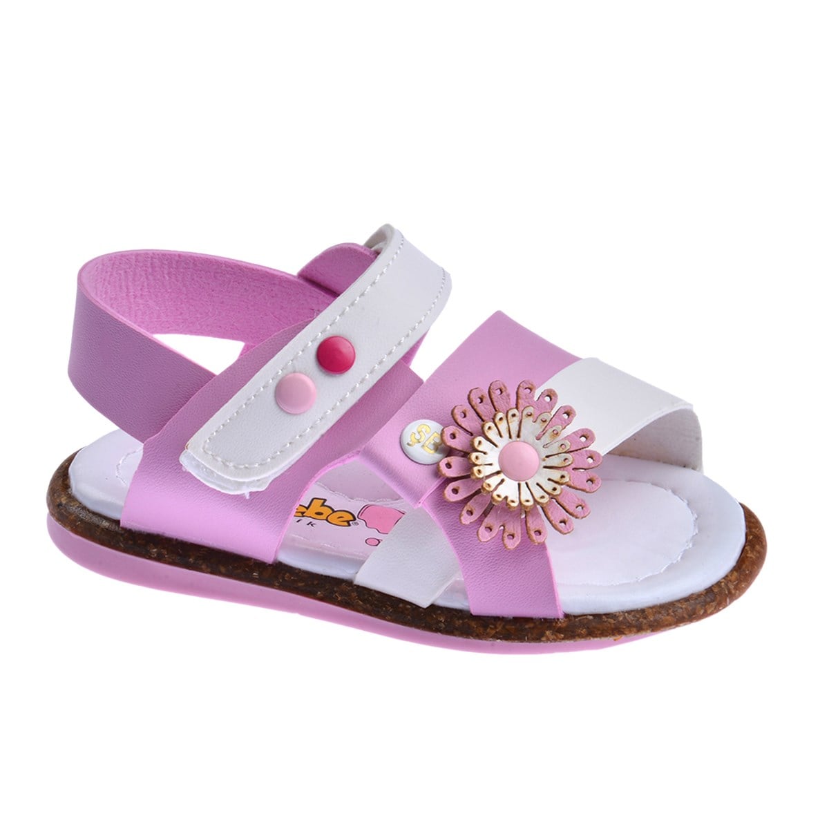 Ricky 2301-10 Kız Çocuk İlk Adım Sandalet Terlik Beyaz - Pembe