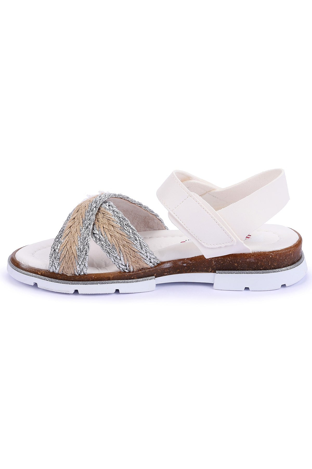 Ricky 2843-47 Kız Çocuk Sandalet Terlik Beyaz - Gümüş