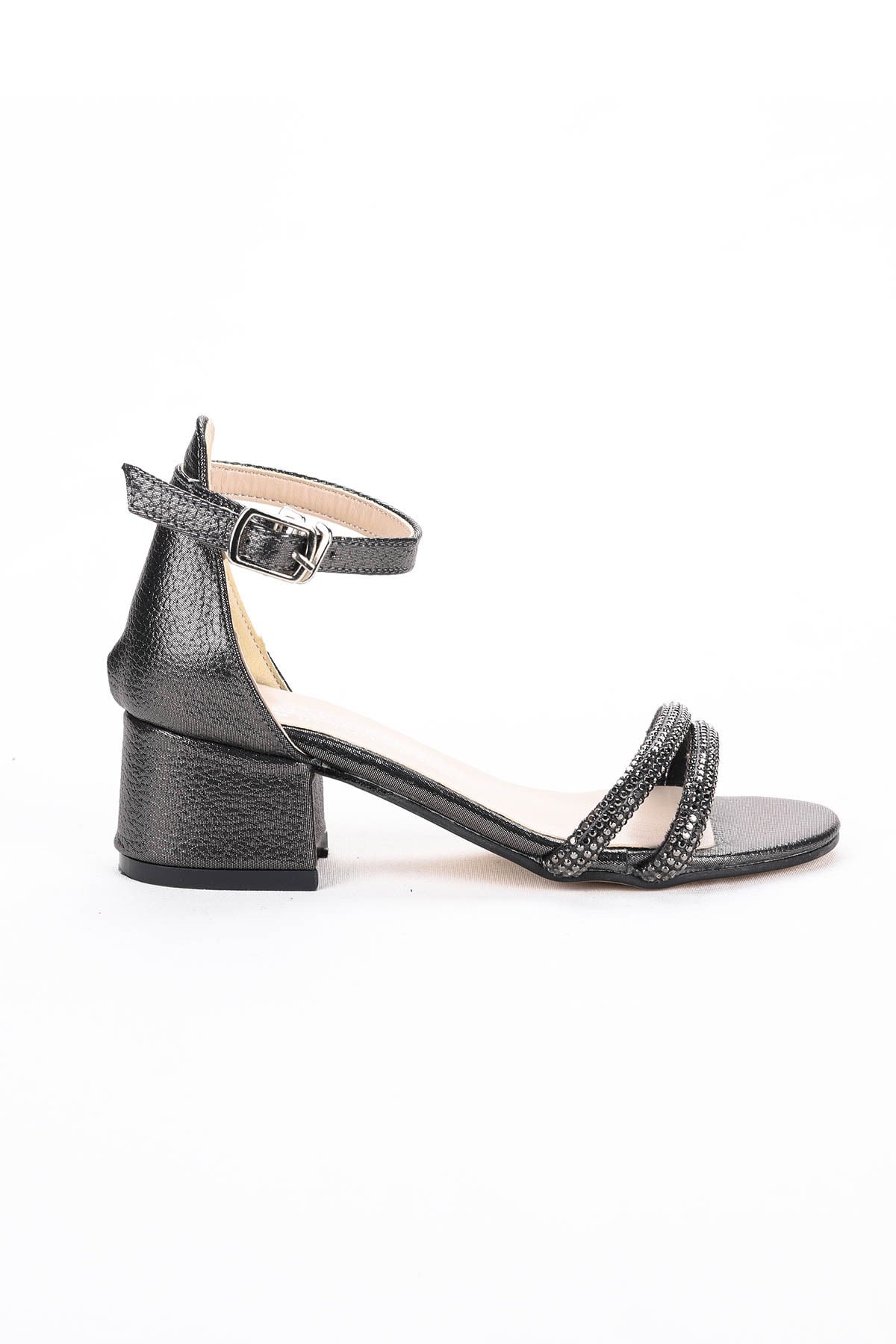 Sarer Vakko Taşlı Kız Çocuk 3 Cm Topuklu Sandalet Ayakkabı Platin