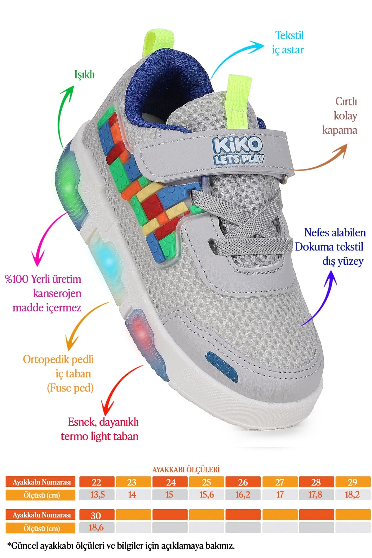 Scarpe Cırtlı Işıklı Erkek Çocuk Spor Ayakkabı Buz - Saks