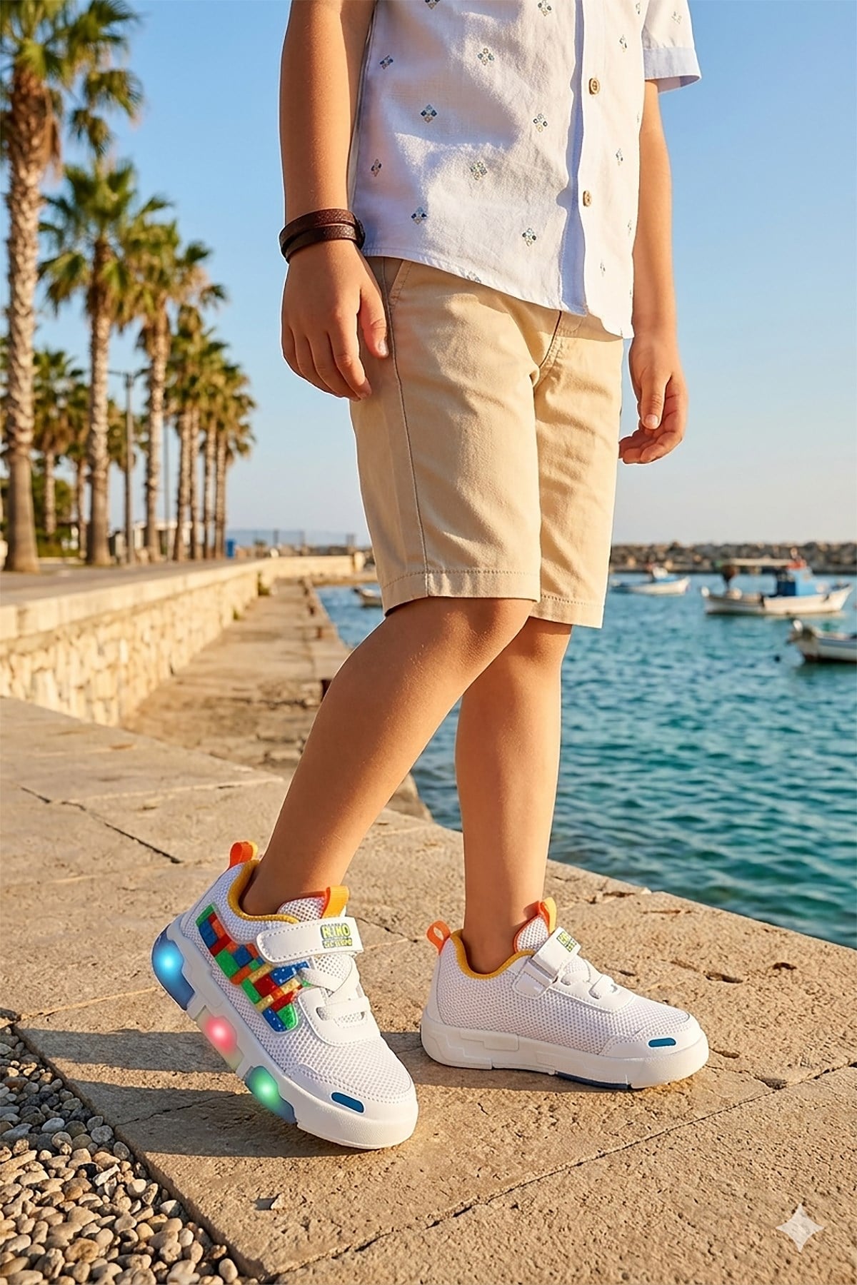 Scarpe Cırtlı Işıklı Erkek Çocuk Spor Ayakkabı Beyaz - Sarı