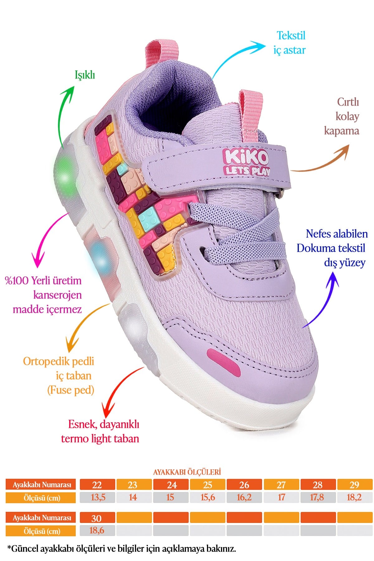 Scarpe Cırtlı Işıklı Kız Bebek Spor Ayakkabı Lila