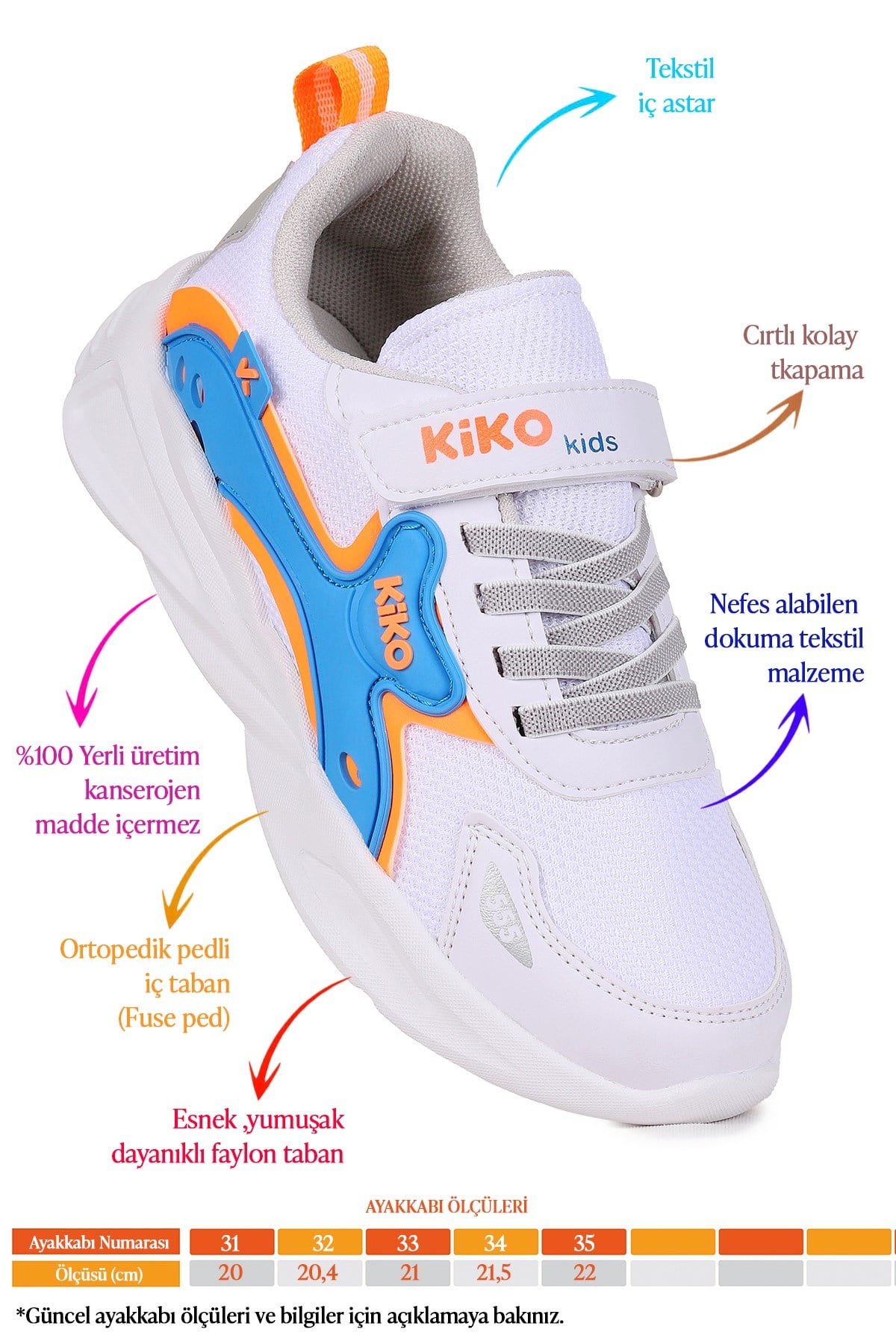 Sole Günlük Cırtlı Erkek Çocuk Spor Ayakkabı Beyaz