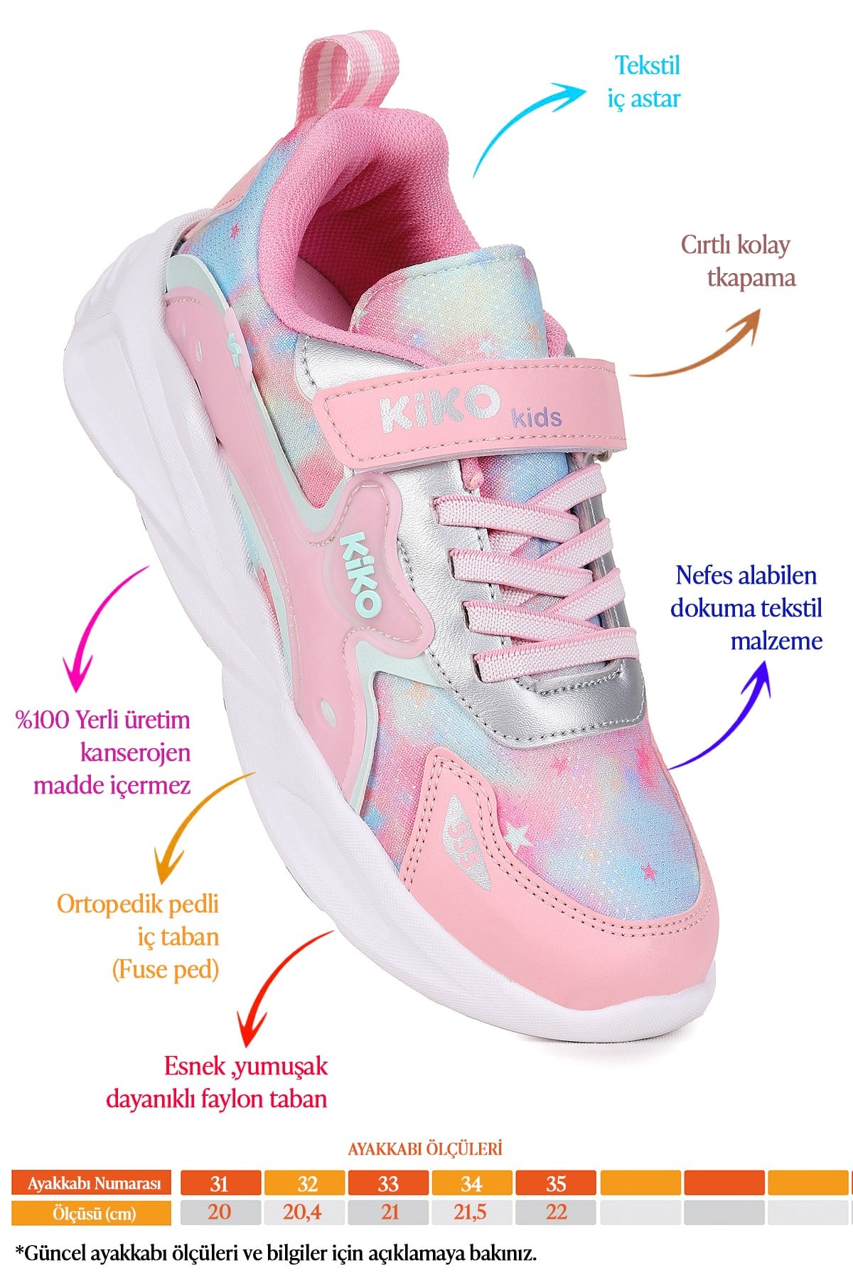 Sole Günlük Cırtlı Kız Çocuk Spor Ayakkabı Buz - Pembe