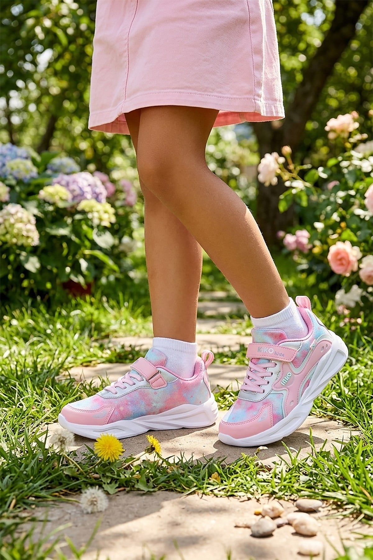 Sole Günlük Cırtlı Kız Çocuk Spor Ayakkabı Buz - Pembe