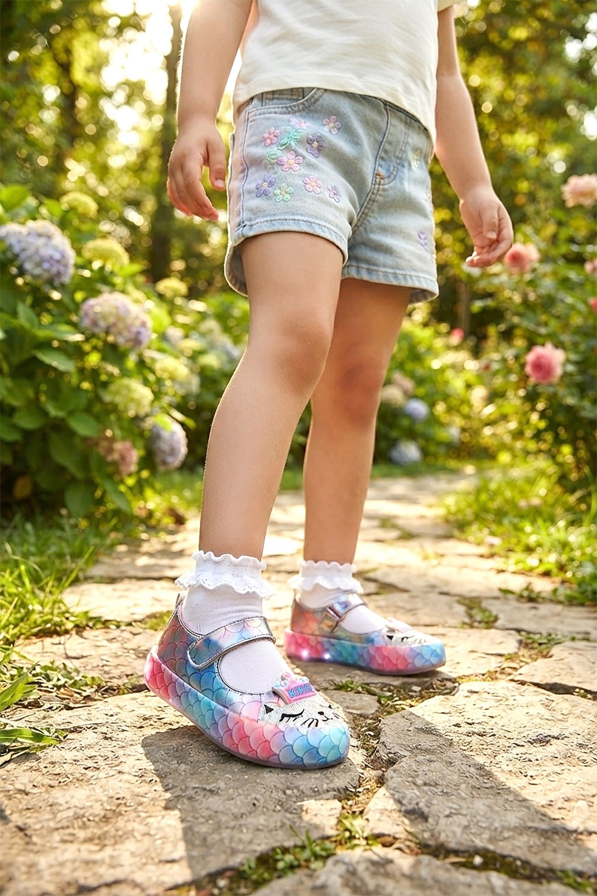 Solen Işıklı Cırtlı Kız Bebek / Çocuk Babet Ayakkabı Bebe Mavi