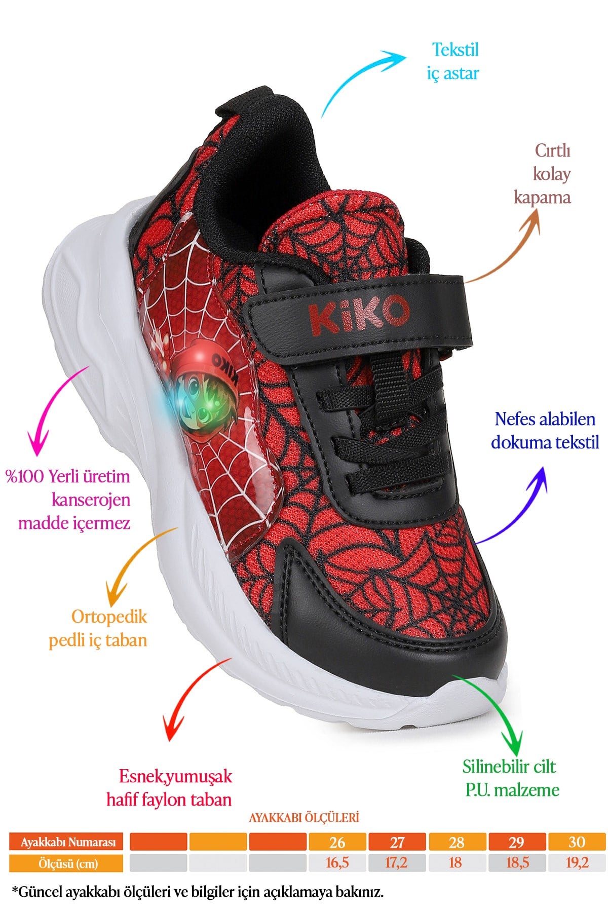 Spider Cırtlı Faylon Taban Erkek Çocuk Spor Ayakkabı Kırmızı