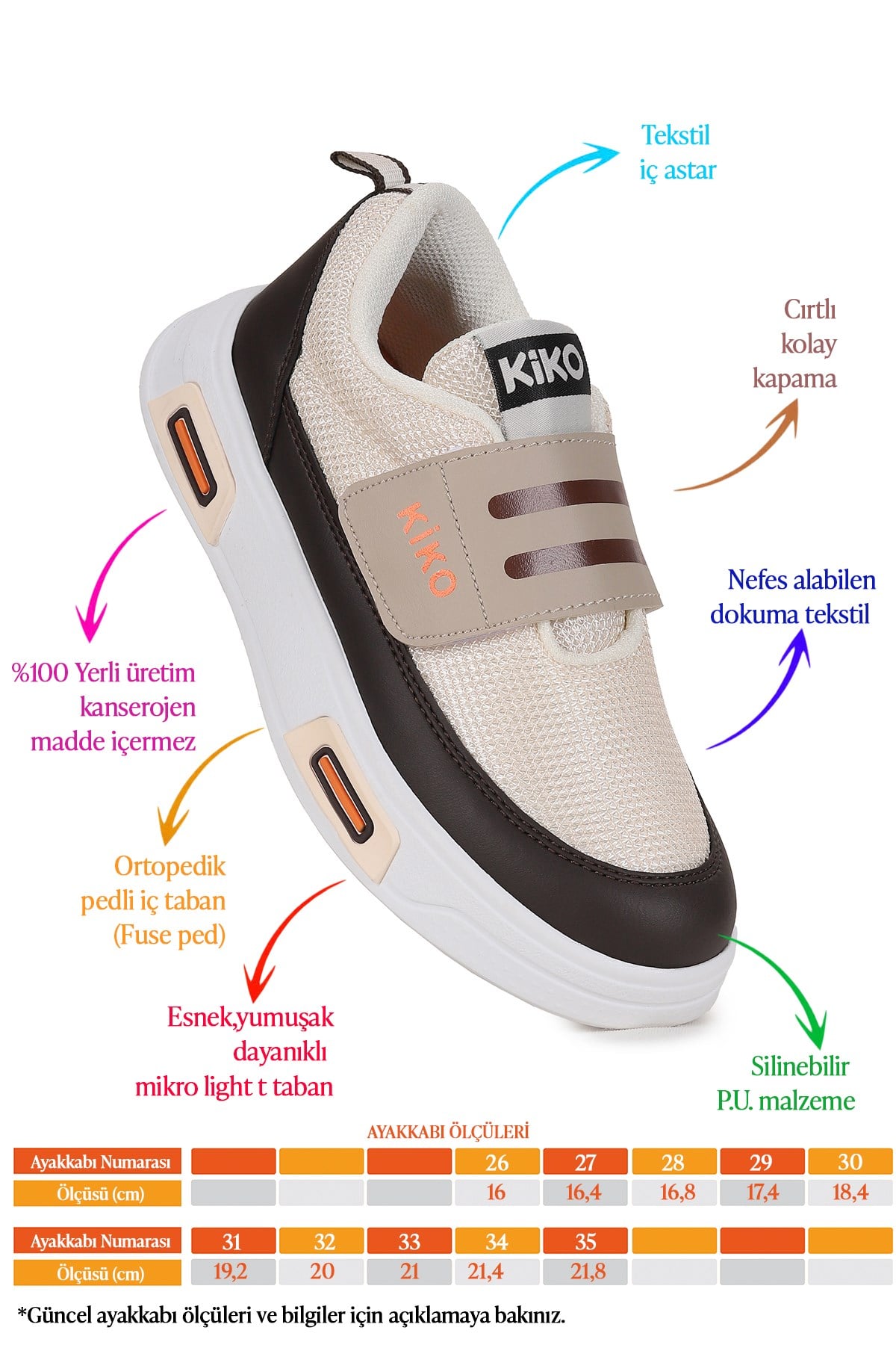 Strap Cırtlı Günlük Erkek Çocuk Spor Ayakkabı Kahve - Bej