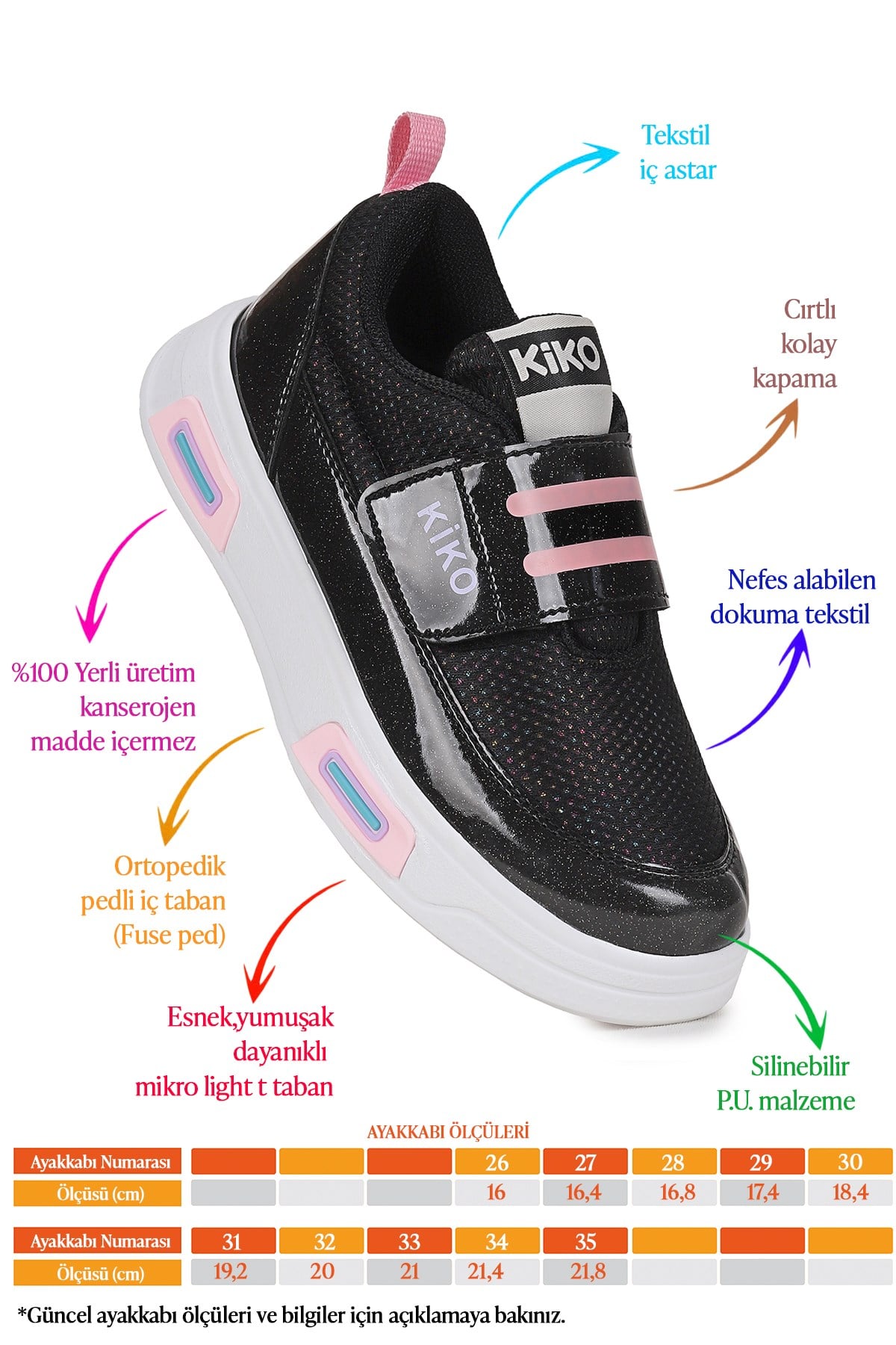 Strap Simli Cırtlı Günlük Kız Çocuk Spor Ayakkabı Siyah